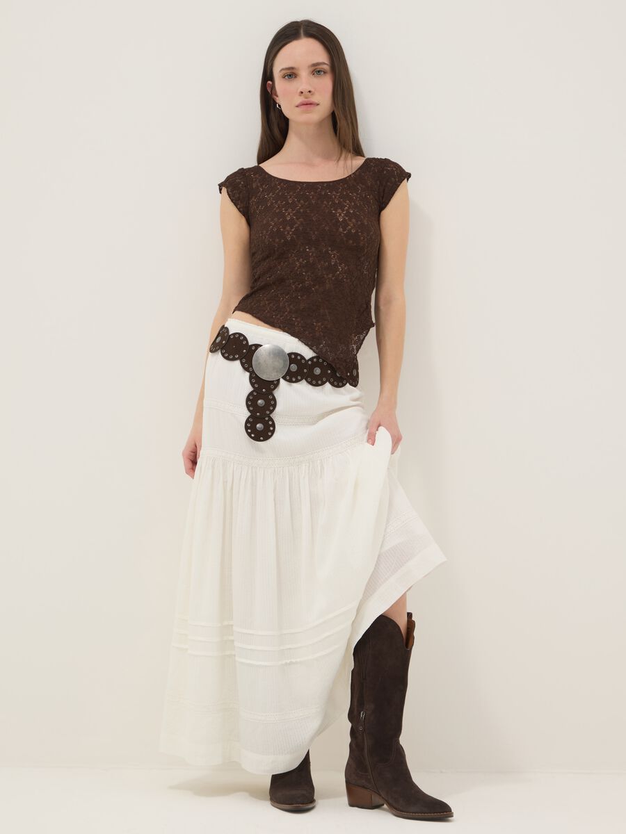 Langer wei&szlig;er Rock aus Baumwollmischung, regular fit mit Stickereien_0