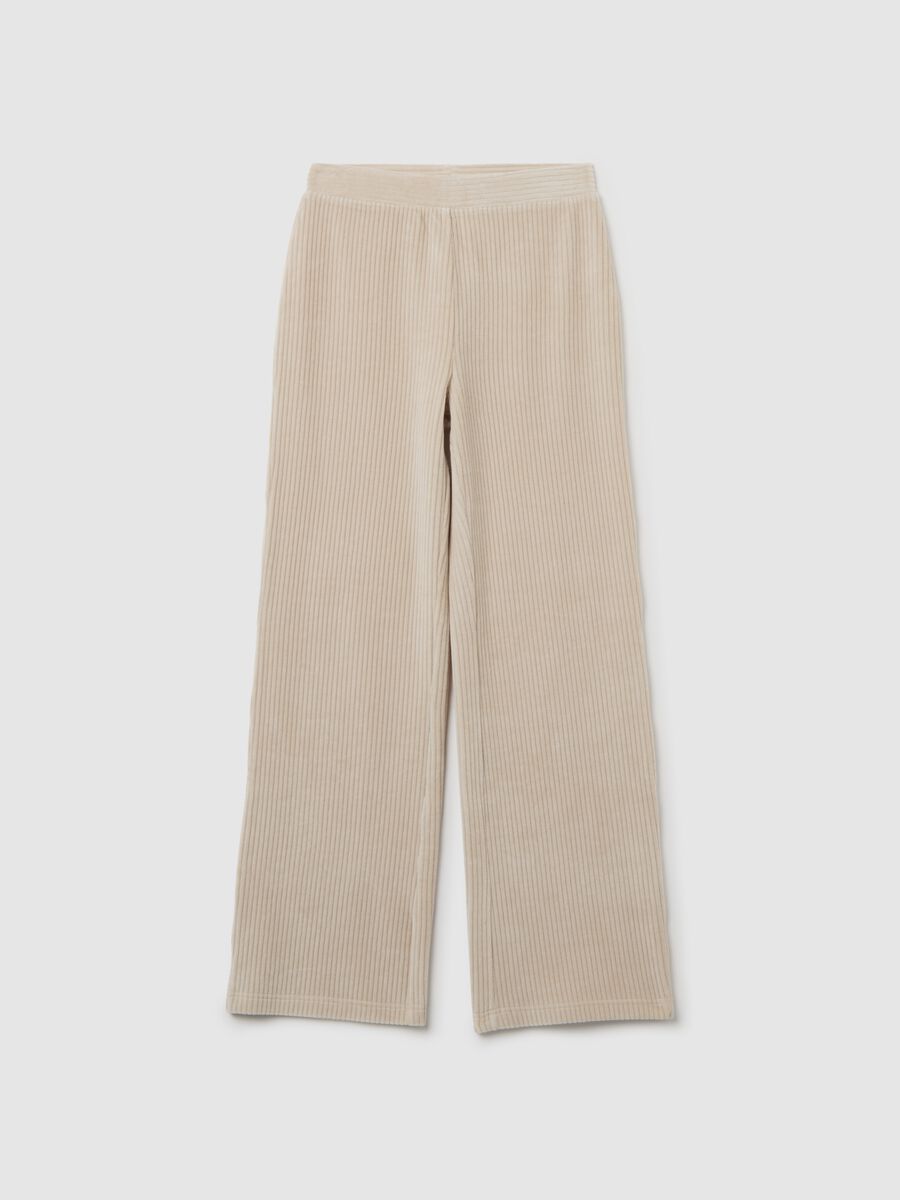 Beige wide leg stretch cotton trousers_4