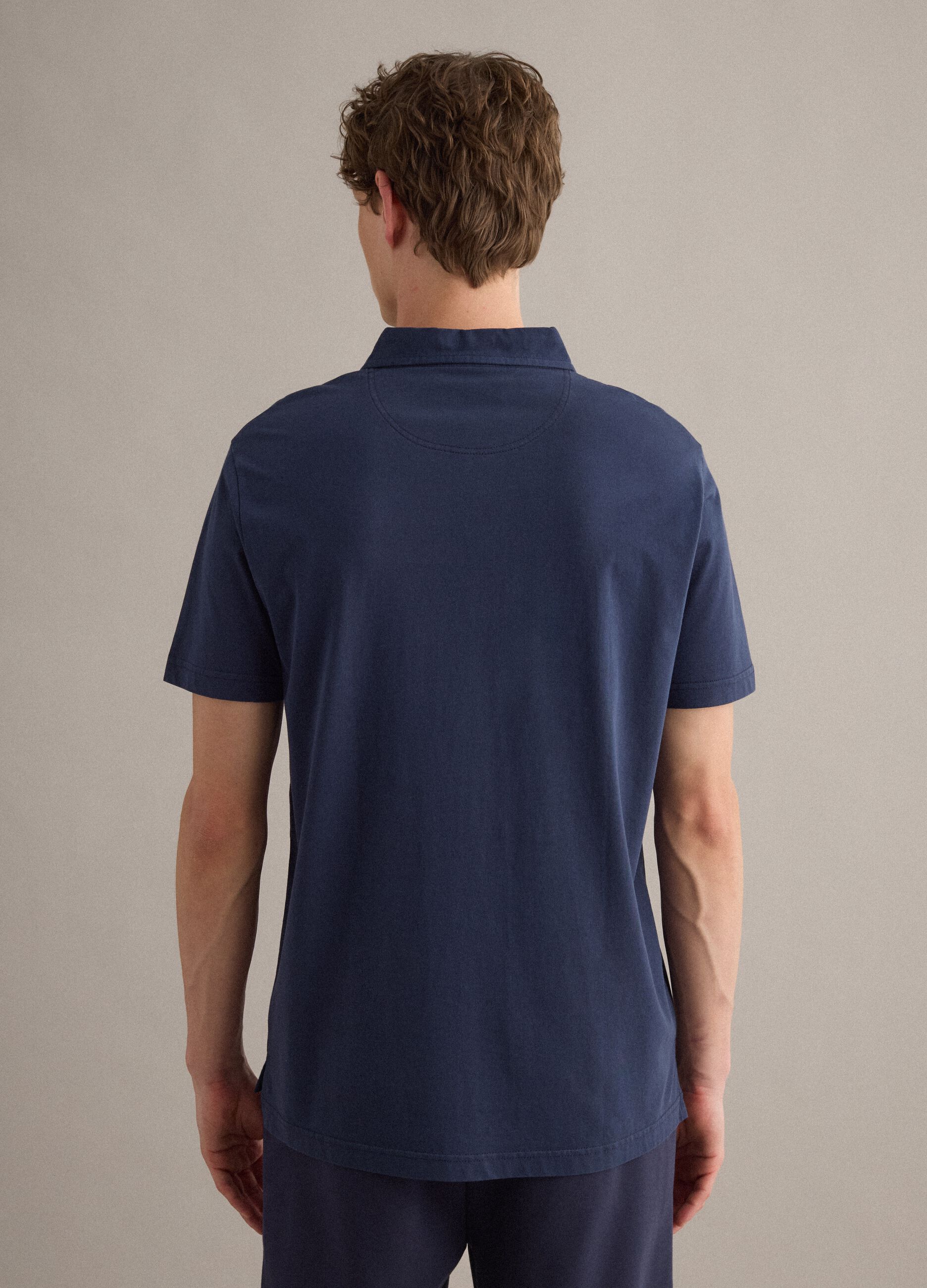 Blaues Poloshirt aus reiner Baumwolle mit kurzen &Auml;rmeln, Regular Fit