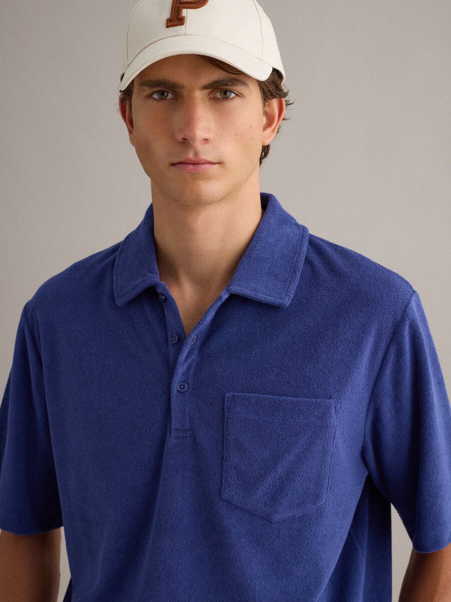 Blue short-sleeved cotton-blend polo shirt_0