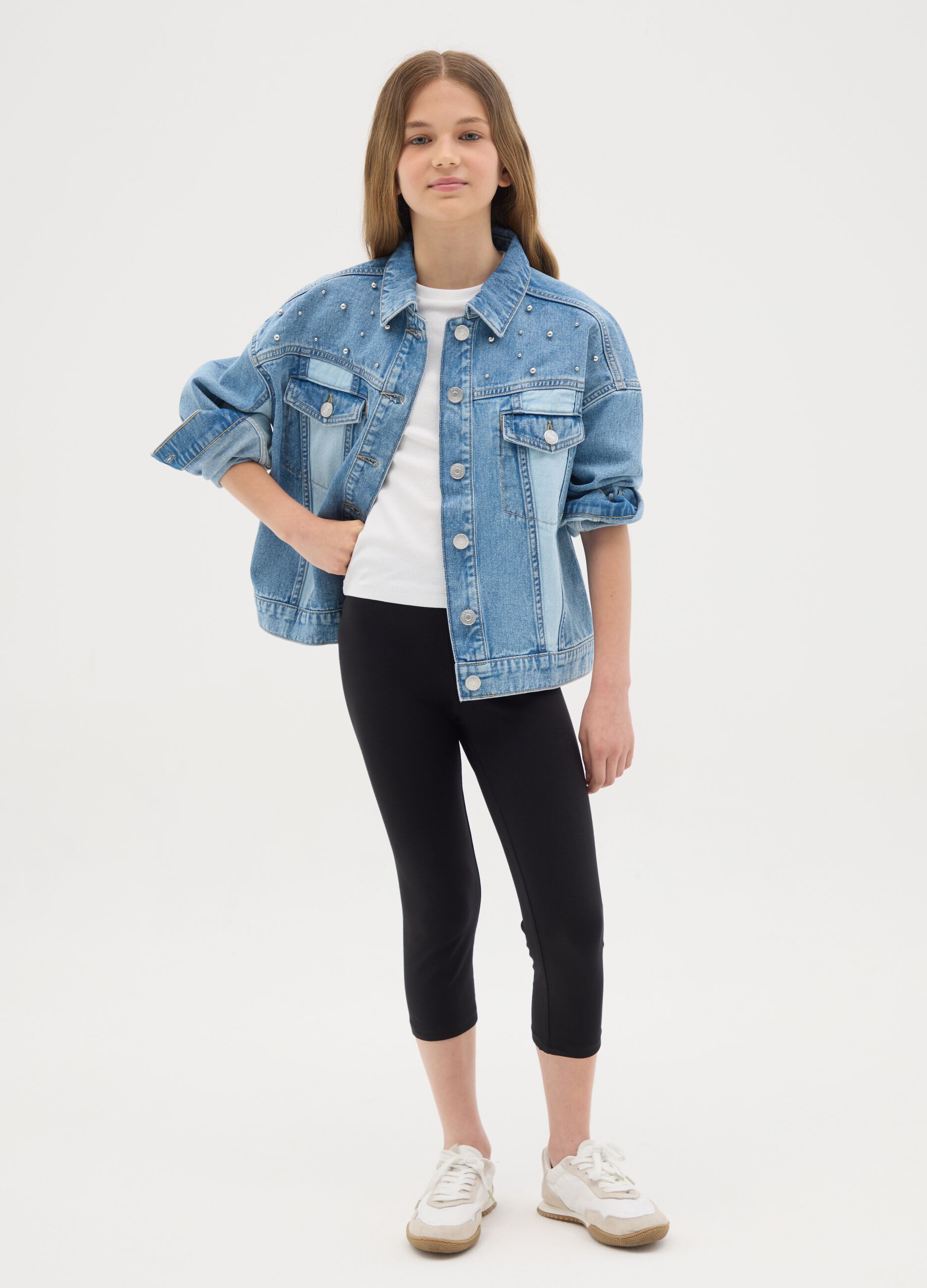 Girls&rsquo; black skinny- leggings in stretch cotton