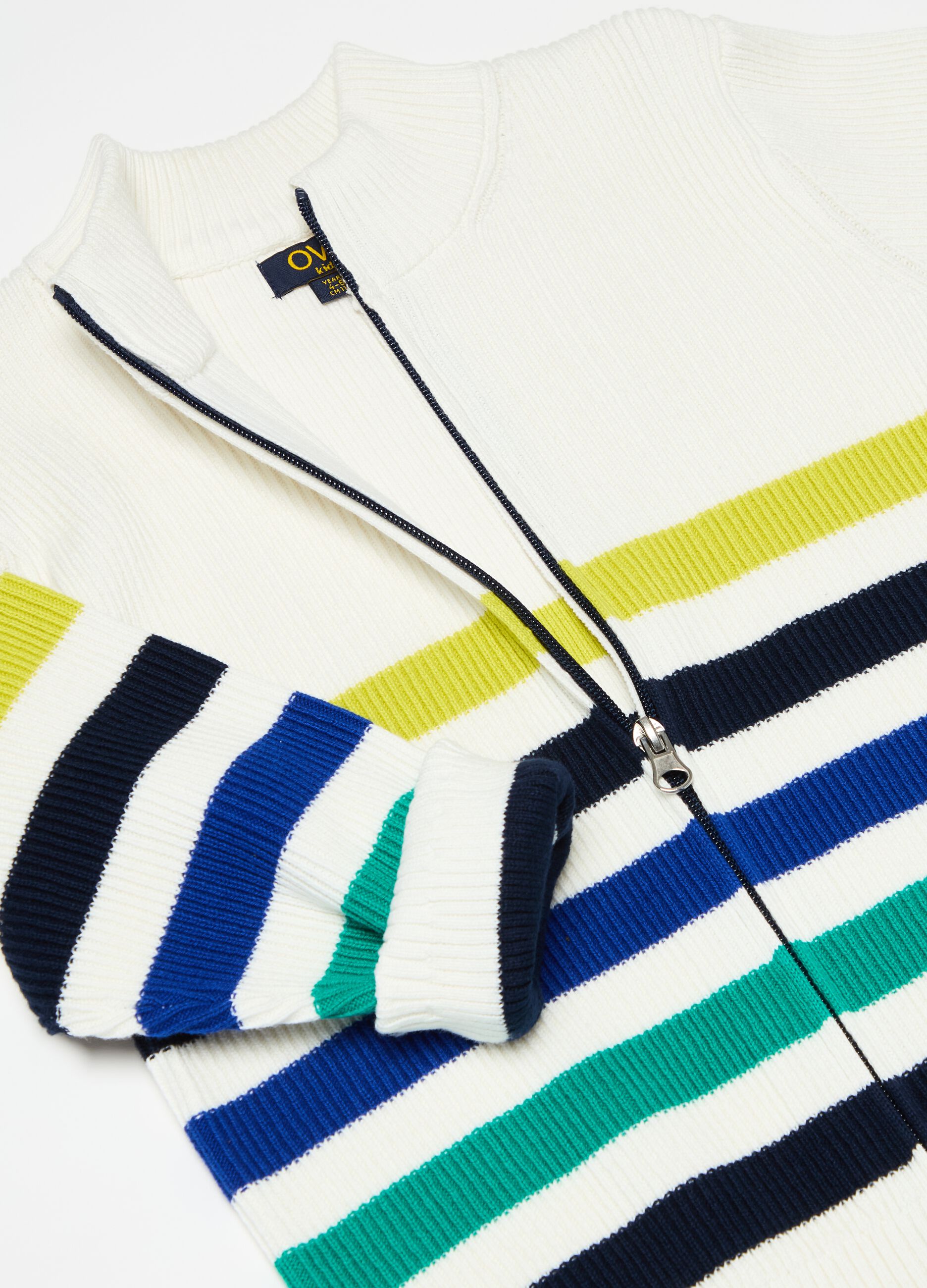 Full-zip cardigan with striped pattern