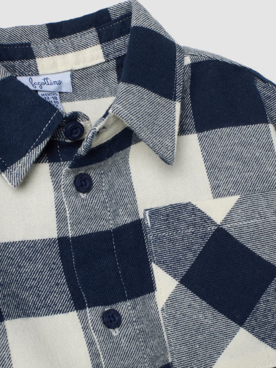 Blue and white checked pure cotton oversized shirt_2
