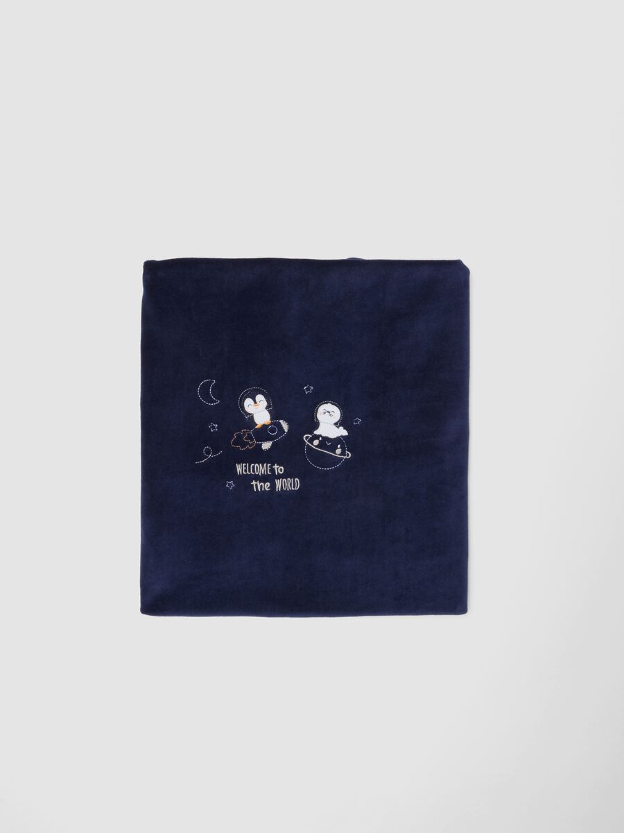 Blue organic cotton-blend baby blanket with print_0
