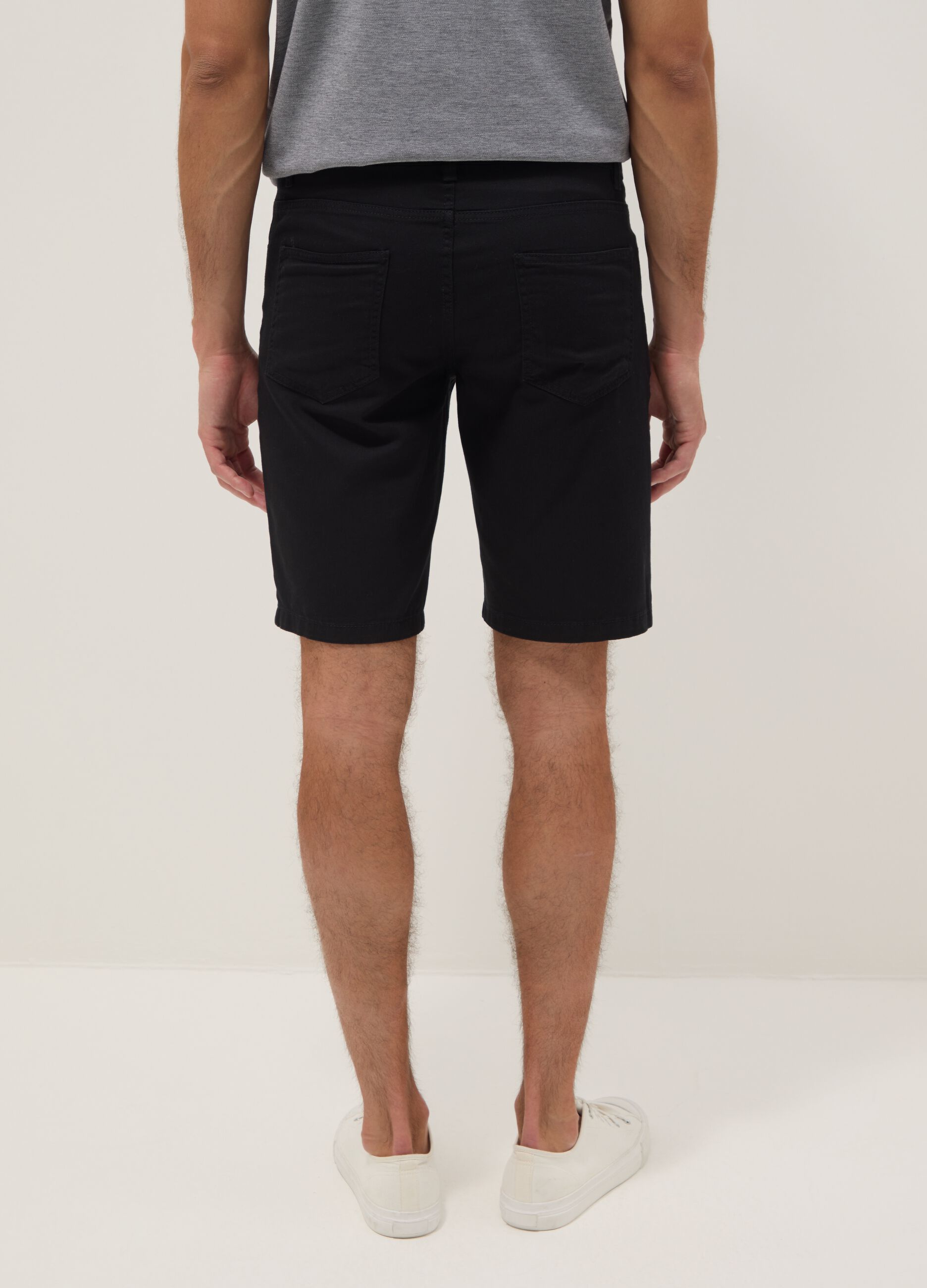 Blue pure cotton regular-fit five-pocket Bermuda shorts