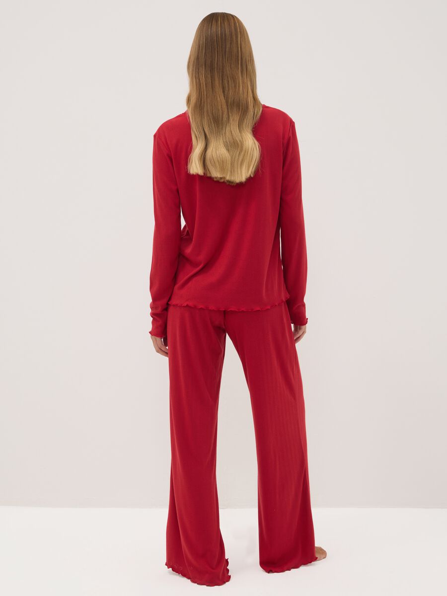 Dark red viscose-blend crew-neck pyjama set_2