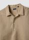 Beige pure linen regular fit shirt with bowling collar_5