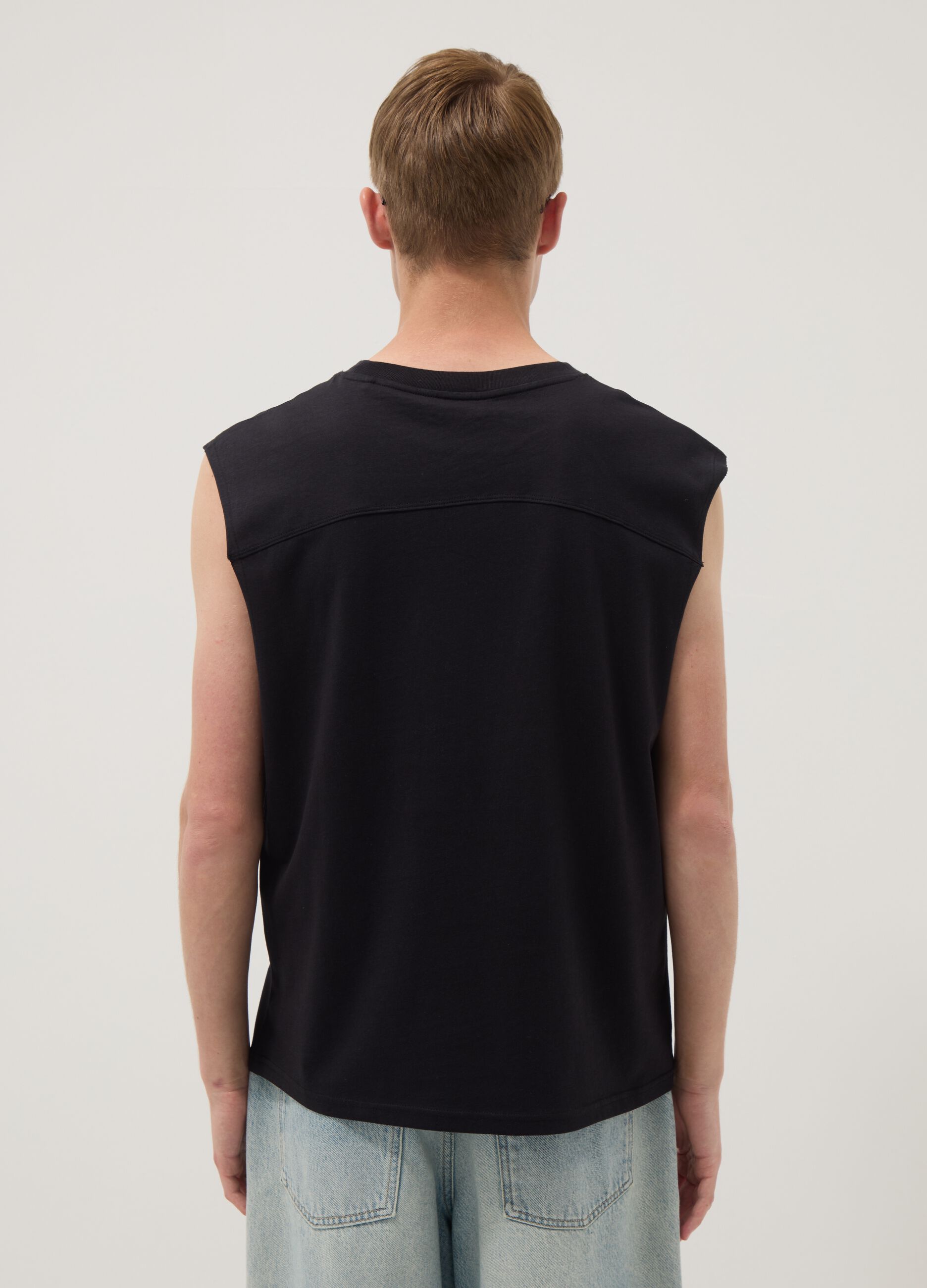 Black pure cotton regular-fit tank top