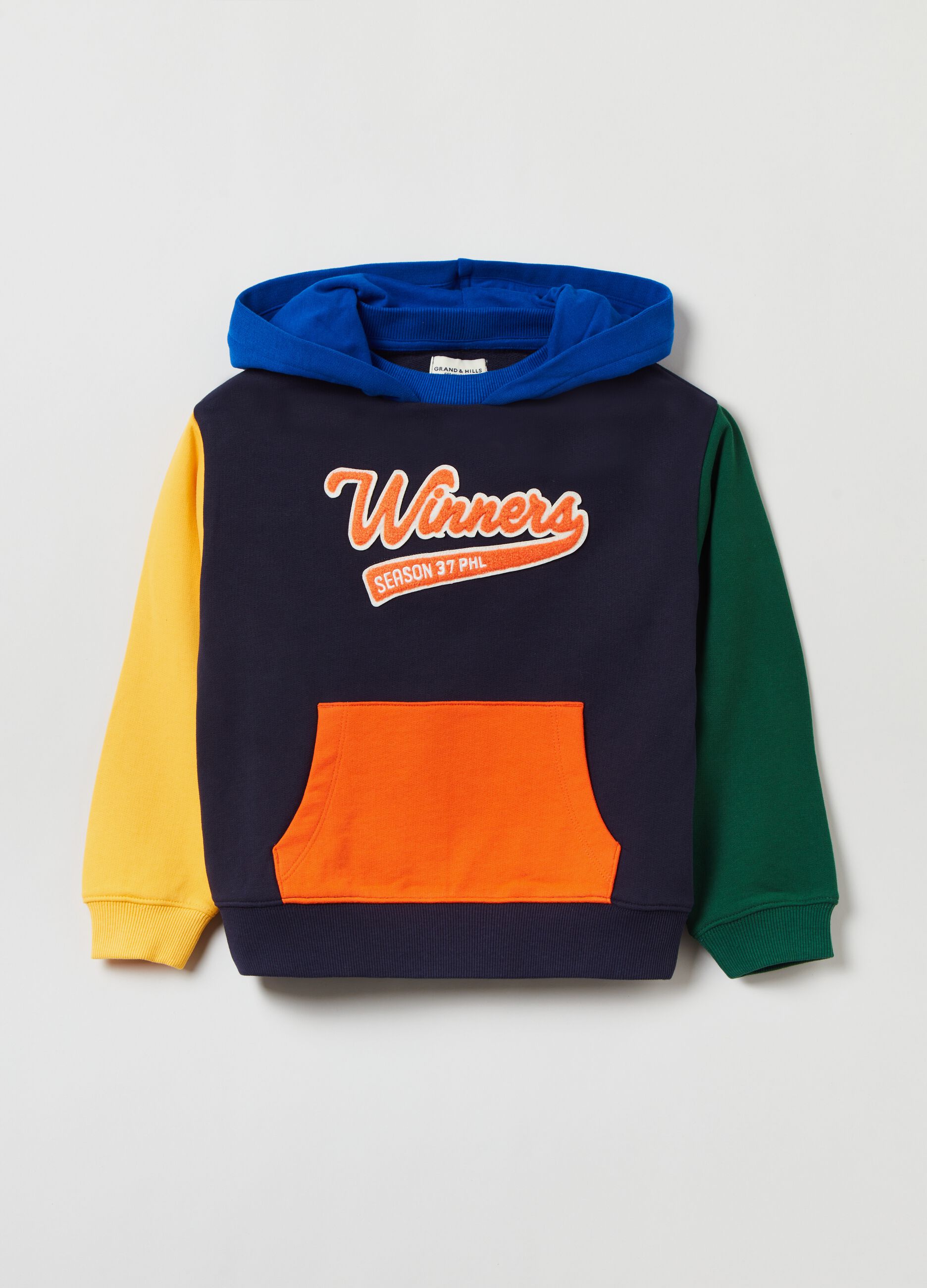 Colour block hooded sweatshirt with patches_0