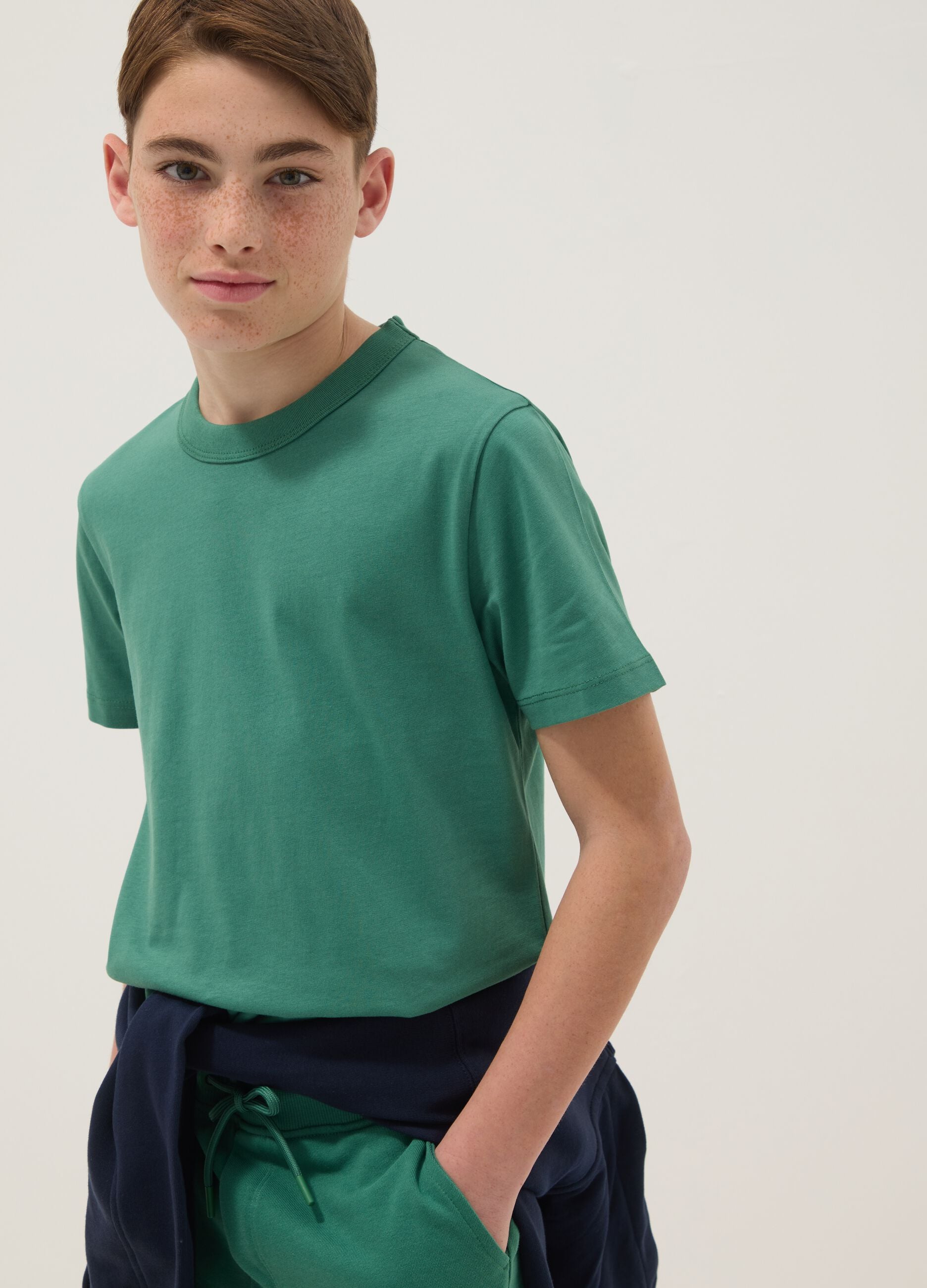 Boys&rsquo; green pure cotton regular-fit T-shirt