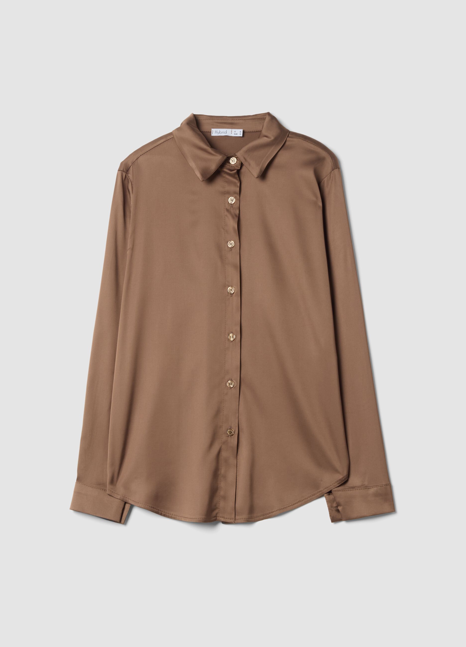 Brown stretch viscose shacket, regular fit