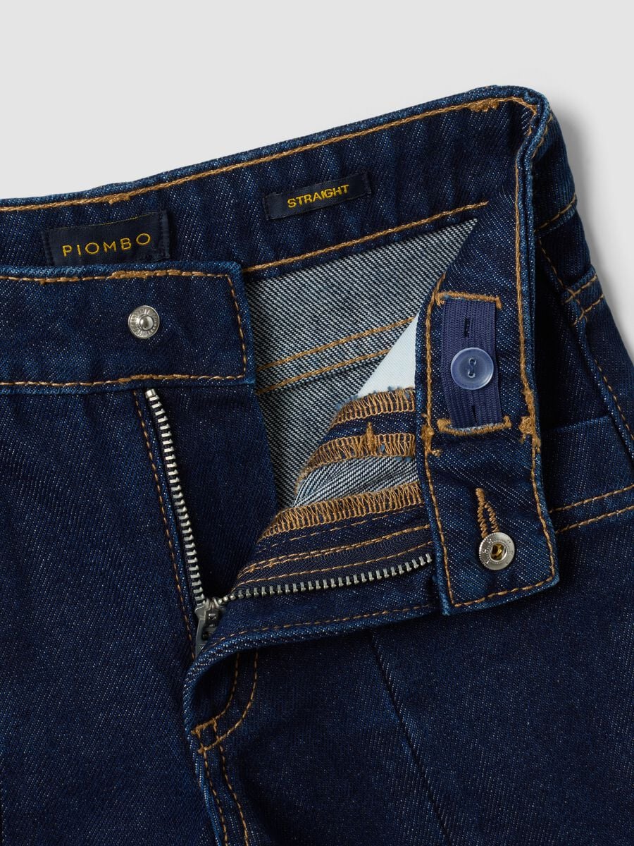 Jeans blu in puro cotone straight fit con ricami fiori per bambina_2