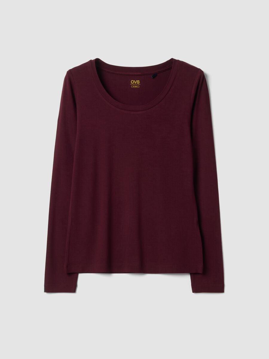 Purple stretch viscose slim-fit crew-neck T-shirt_0