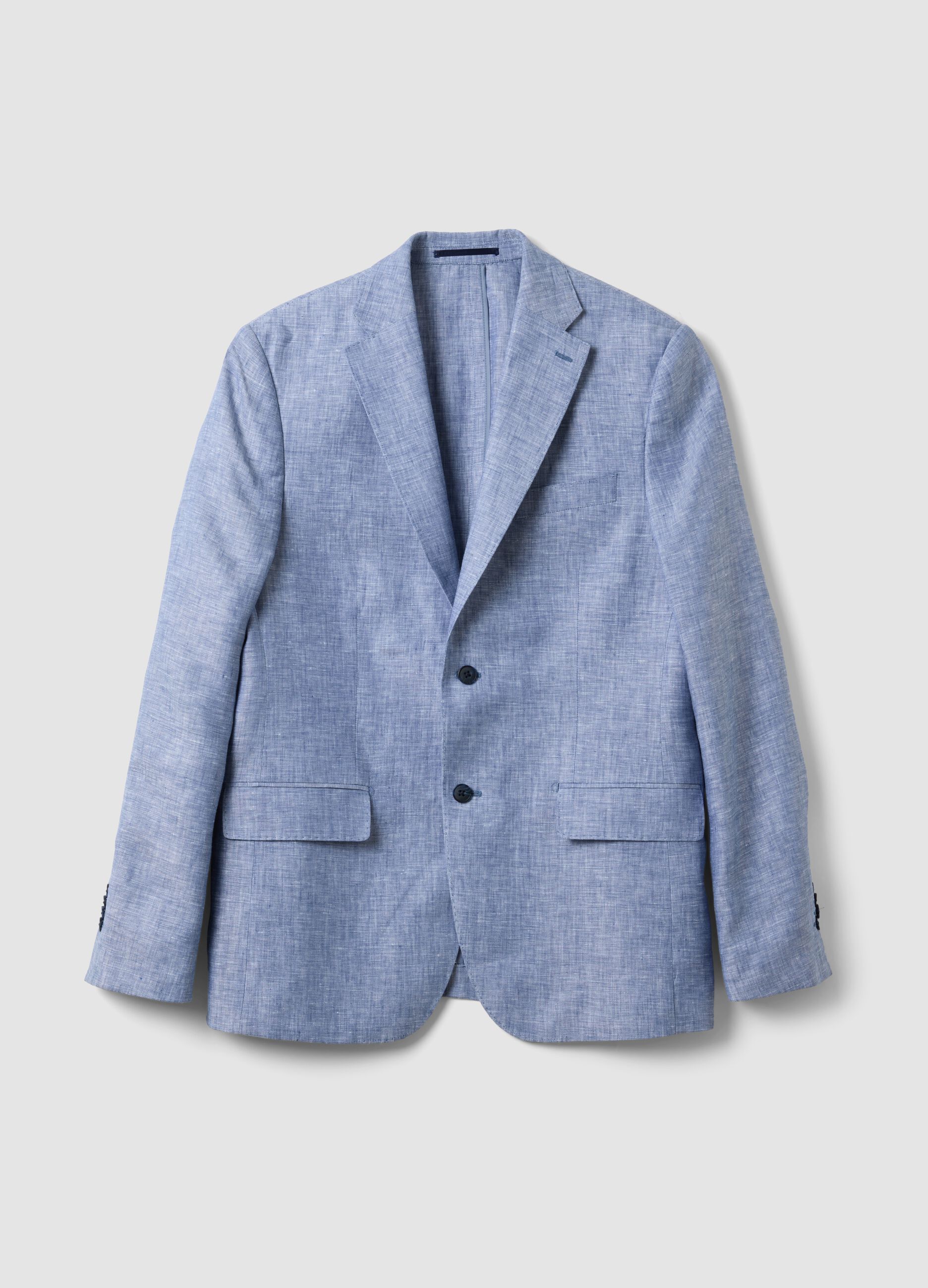 Blazer azzurro in puro lino slim fit