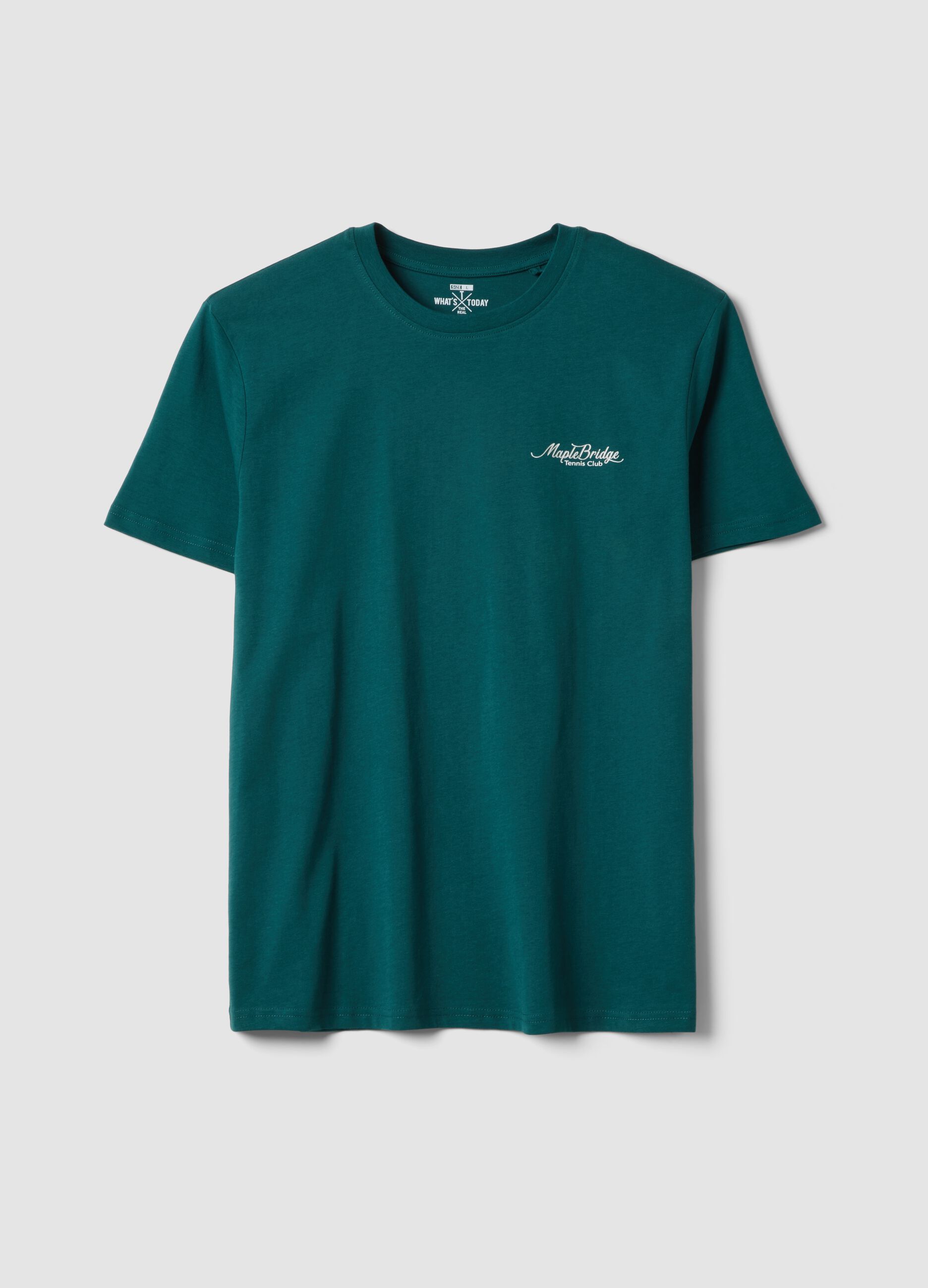 Gr&uuml;nes T-Shirt aus reiner Baumwolle mit Schriftzug und R&uuml;ckenprint, Regular Fit