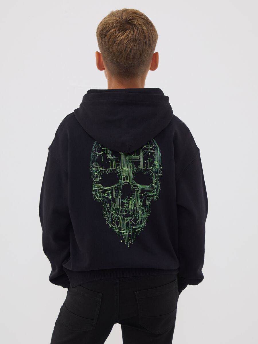 Black oversized pure cotton gaming hoodie for boys_2