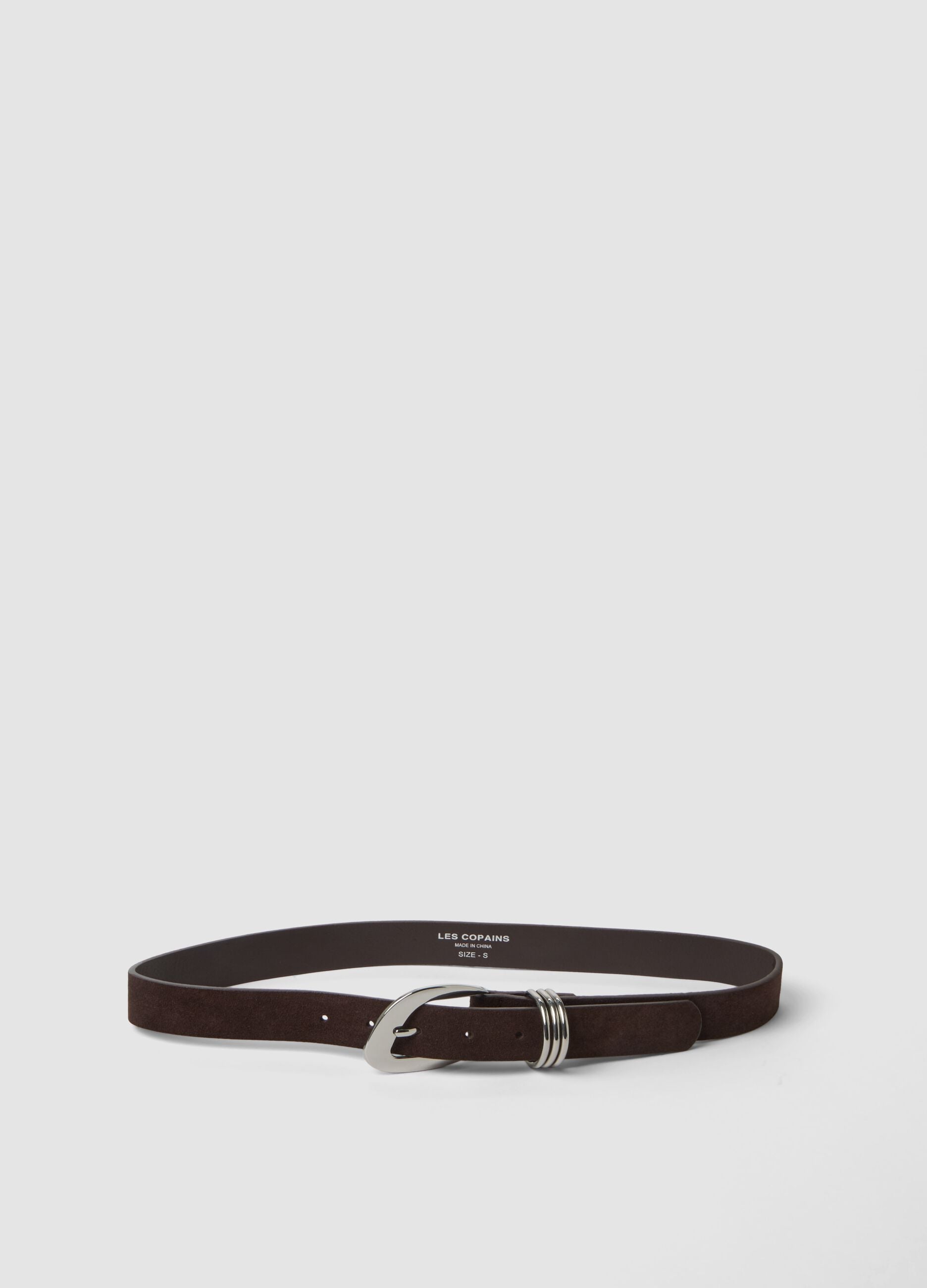 Brown genuine leather belt with metal buckle