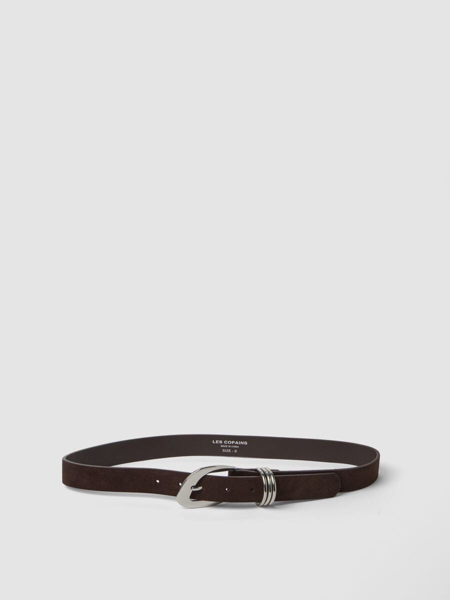 Brown genuine leather belt with metal buckle_0