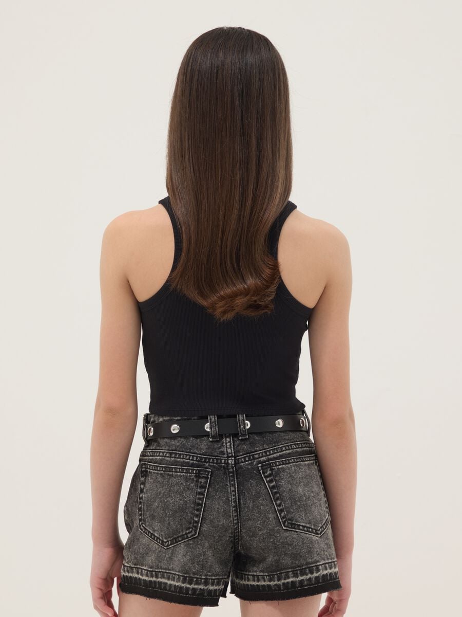 Girls&rsquo; black fitted ribbed stretch-cotton vest top_1