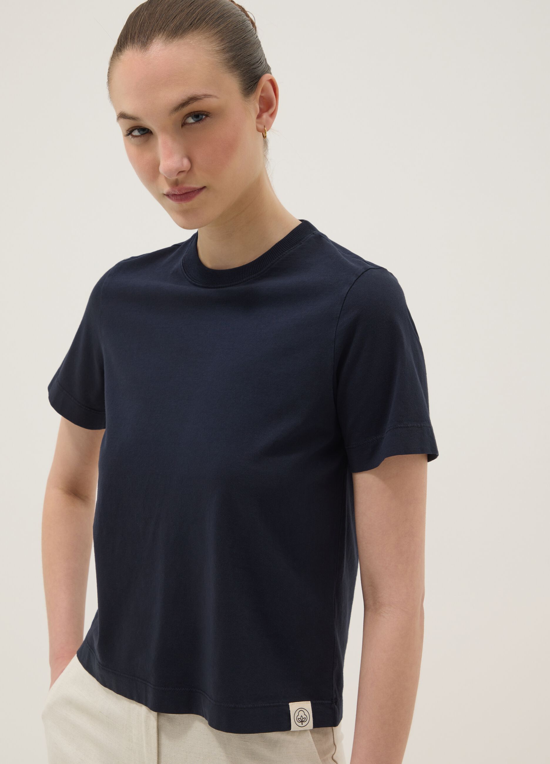 Blaues Kurzarm-T-Shirt aus reiner Baumwolle in Regular Fit