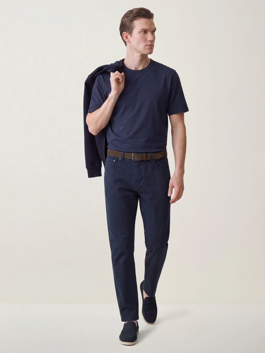 Blue stretch cotton twill carrot-fit trousers_0