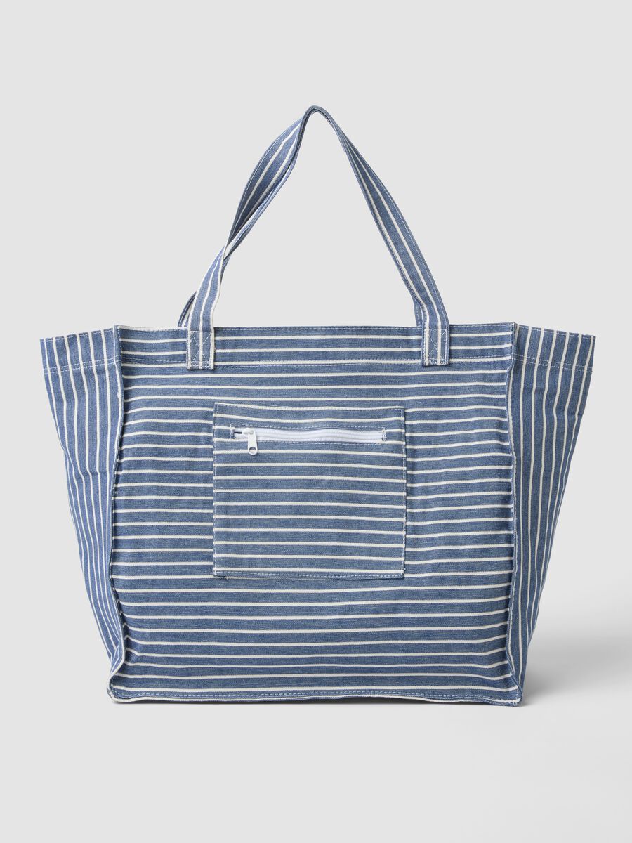 Blaue Shopper-Tasche aus reiner Baumwolle mit Streifen_0