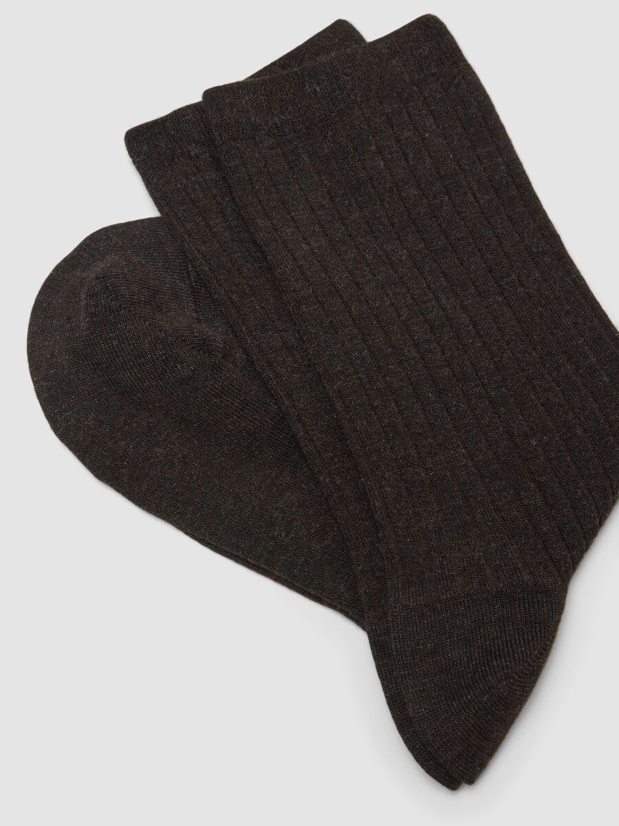 Brown stretch viscose blend knee-high socks_2