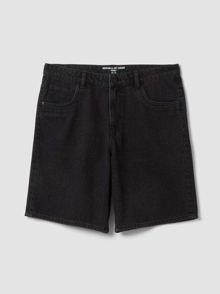 Schwarze Denim-Bermudas aus Baumwollmix, Baggy Fit_1