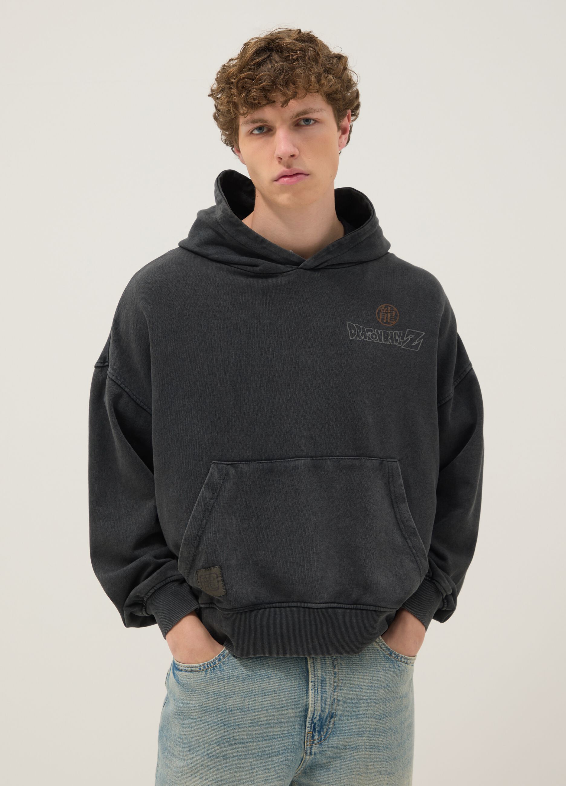 Grey oversized cotton-blend hoodie with Dragon Ball print