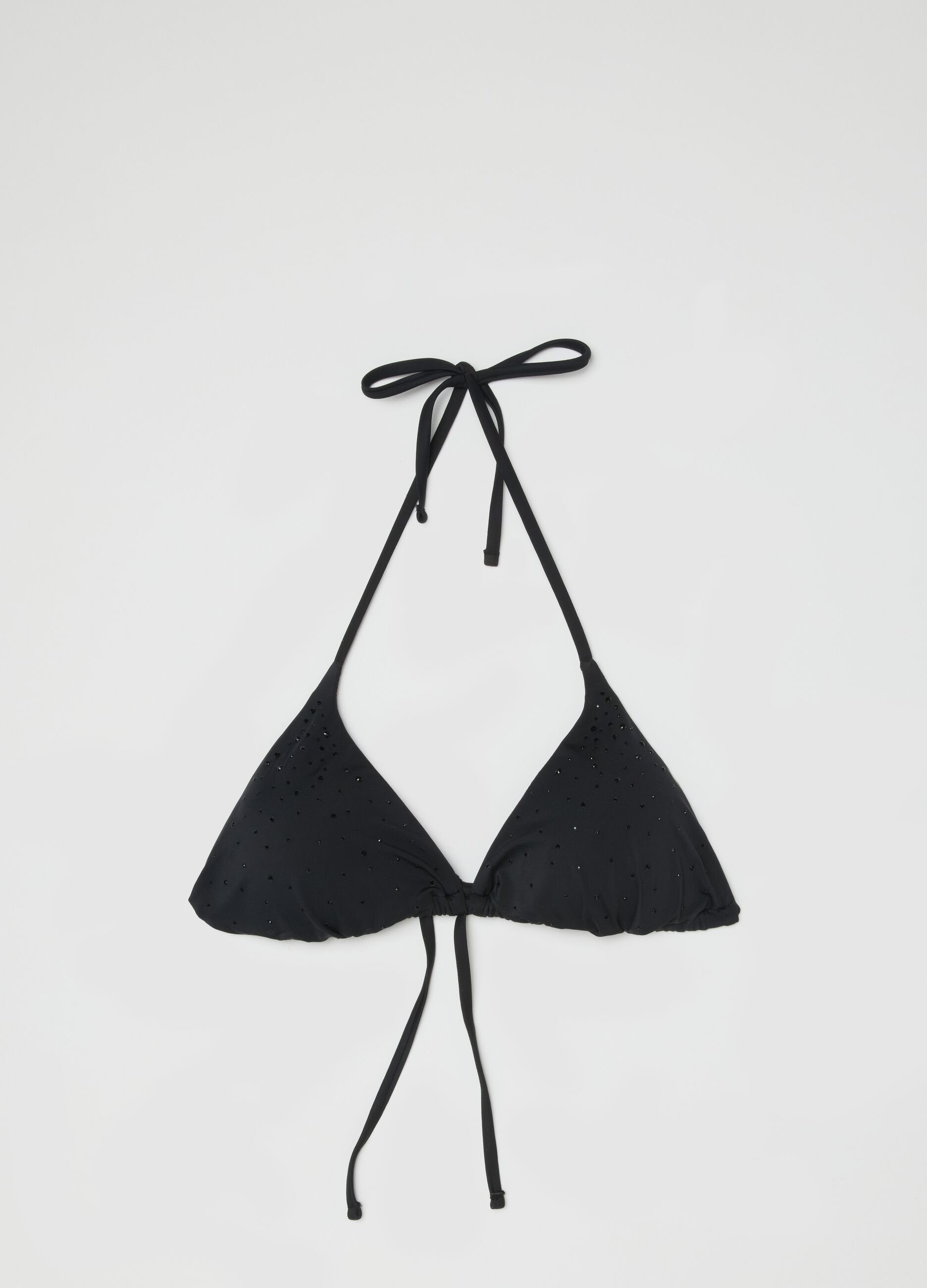 Black stretchy triangle bikini top with sparkling details