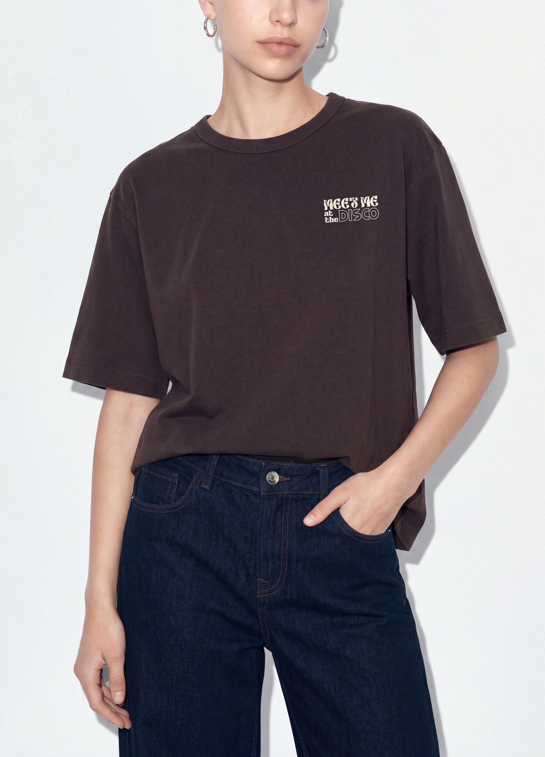 Grey pure cotton oversized T-shirt with chest slogan