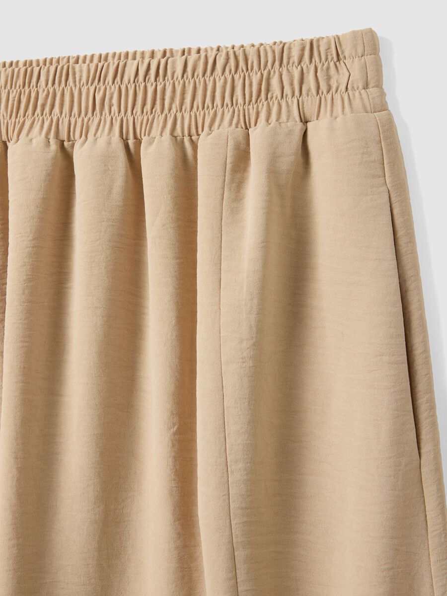 Beige long skirt, regular fit with elasticated waist and slit_5