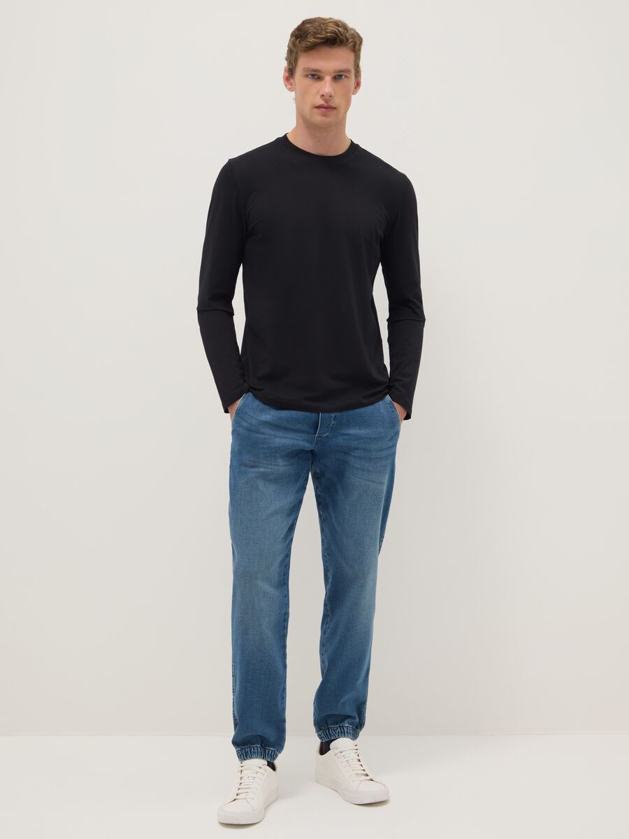 Blue denim regular fit jeans with elastic_0