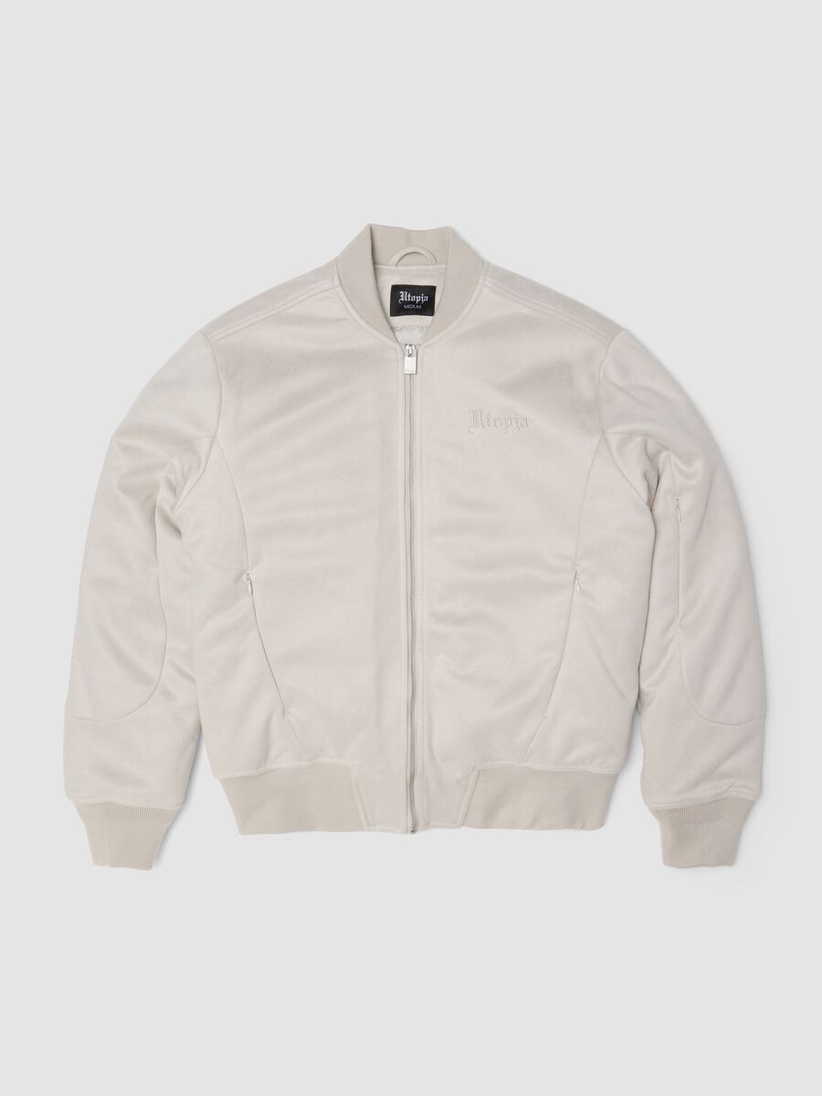 Faux Suede Bomber Jacket Light Beige_0