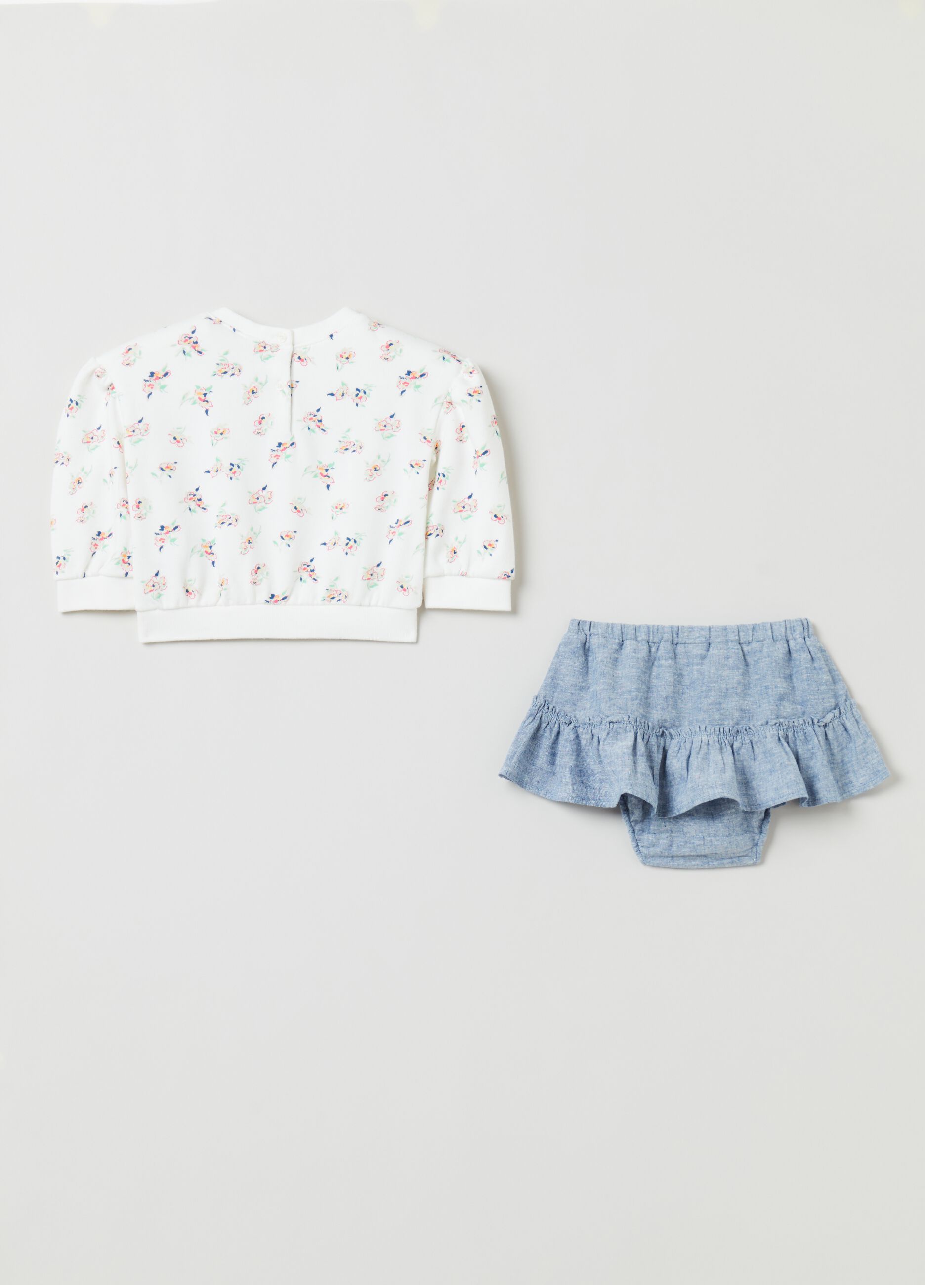 Embroidered sweatshirt and frilled culotte set