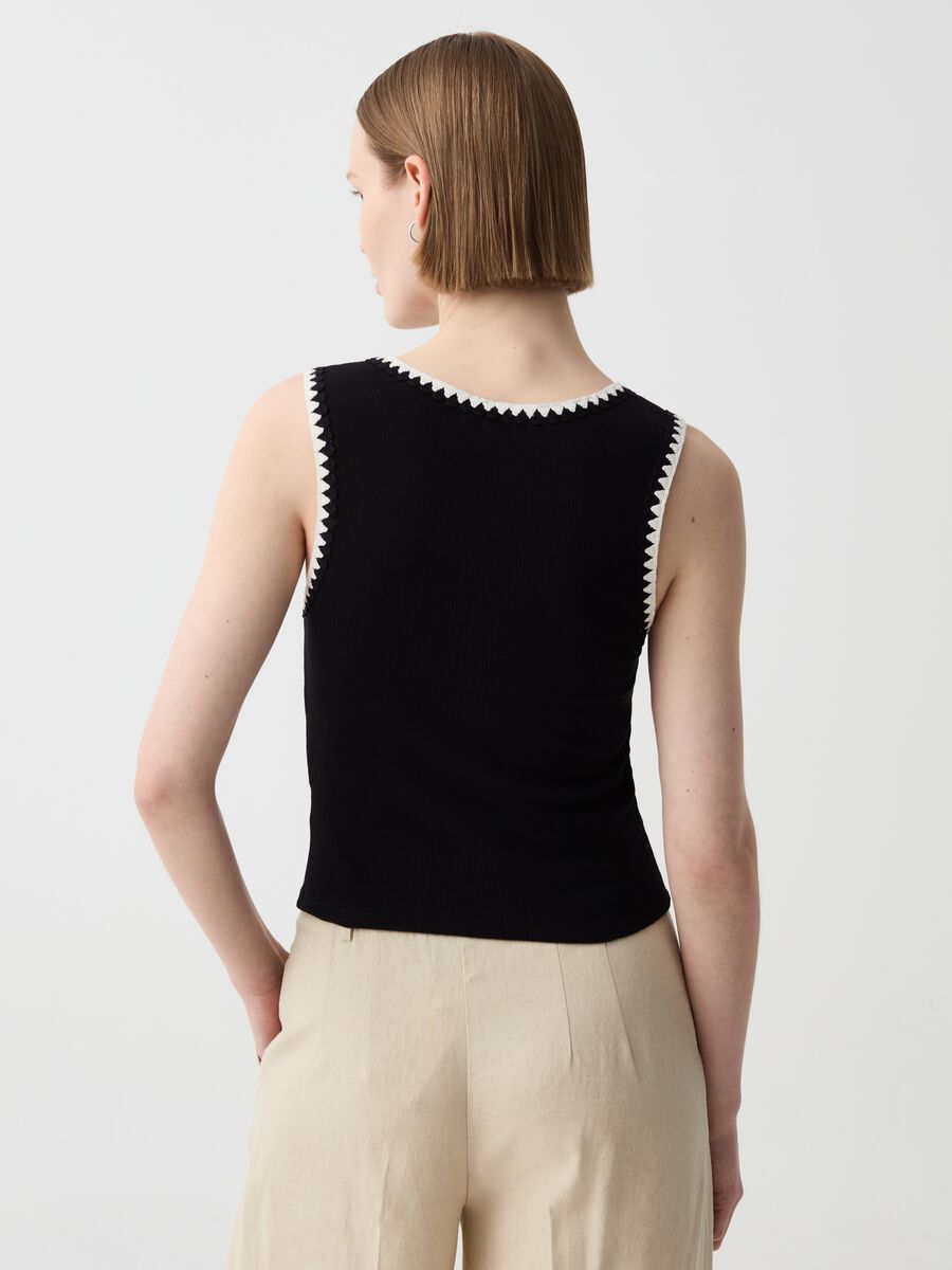 Ribbed tank top with ethnic trim_2