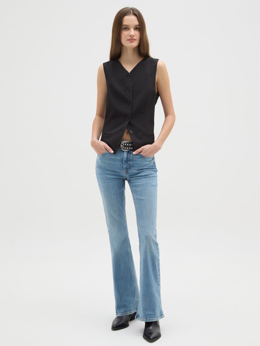 Blue denim cotton stretch flare jeans_0