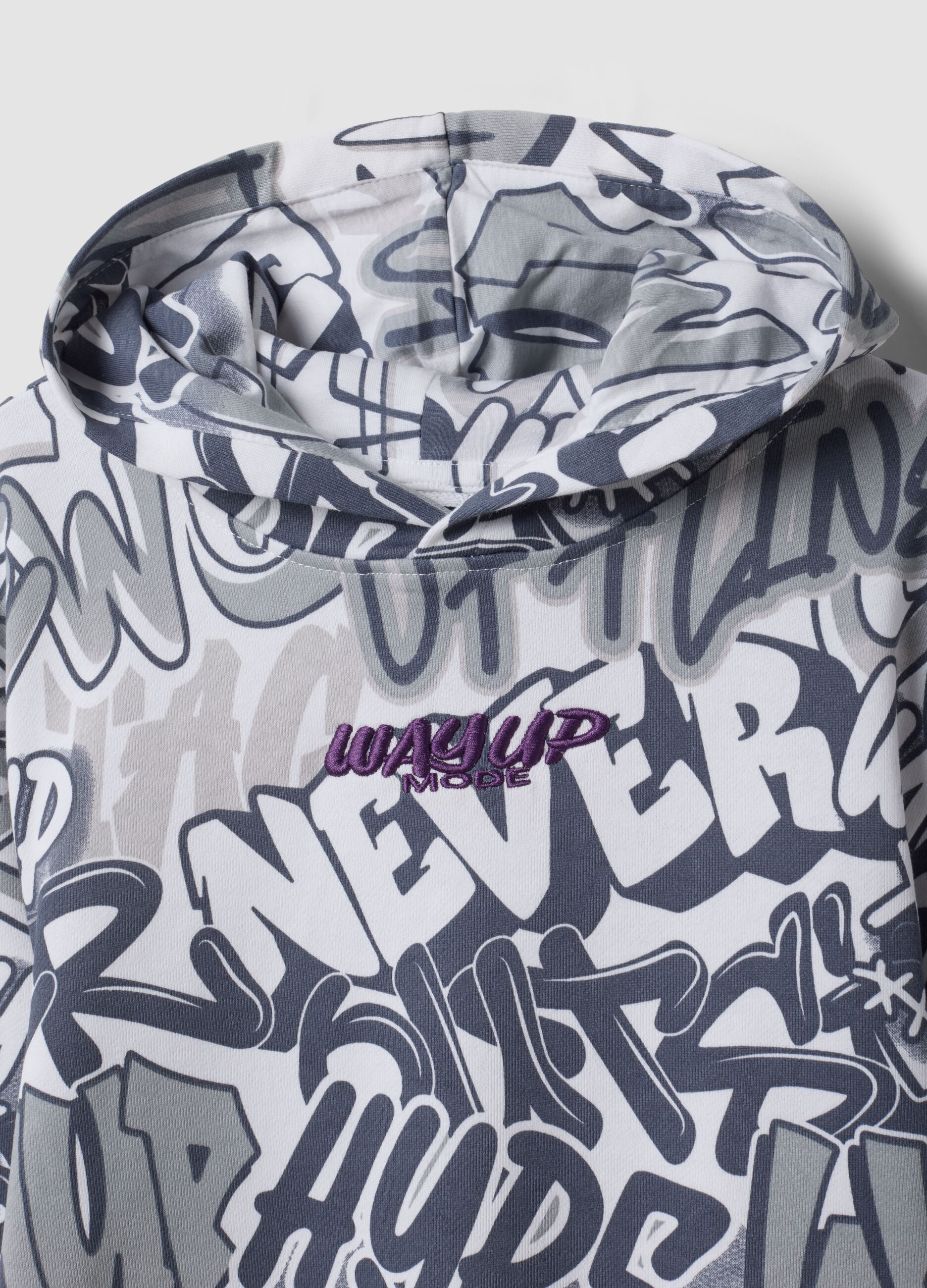 Sweatshirt branca com capuz em mistura de algod&atilde;o com estampado graffiti all over para rapaz