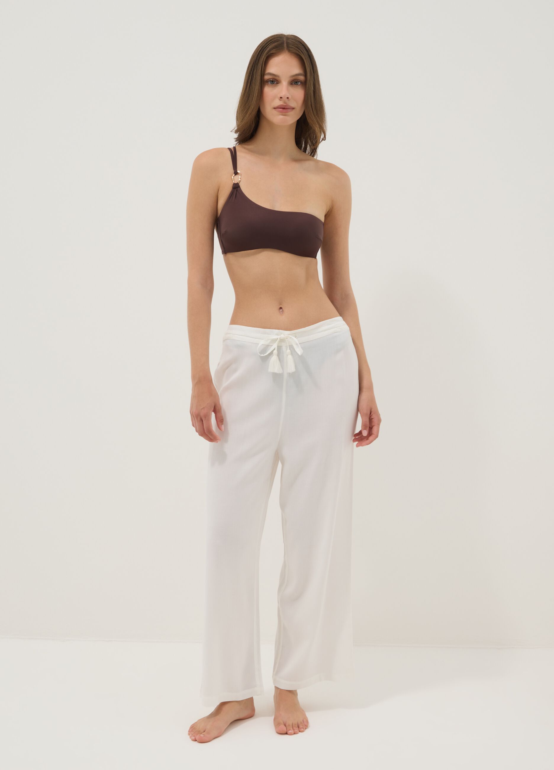 Lange Hose aus reiner Viskose in Weiss
