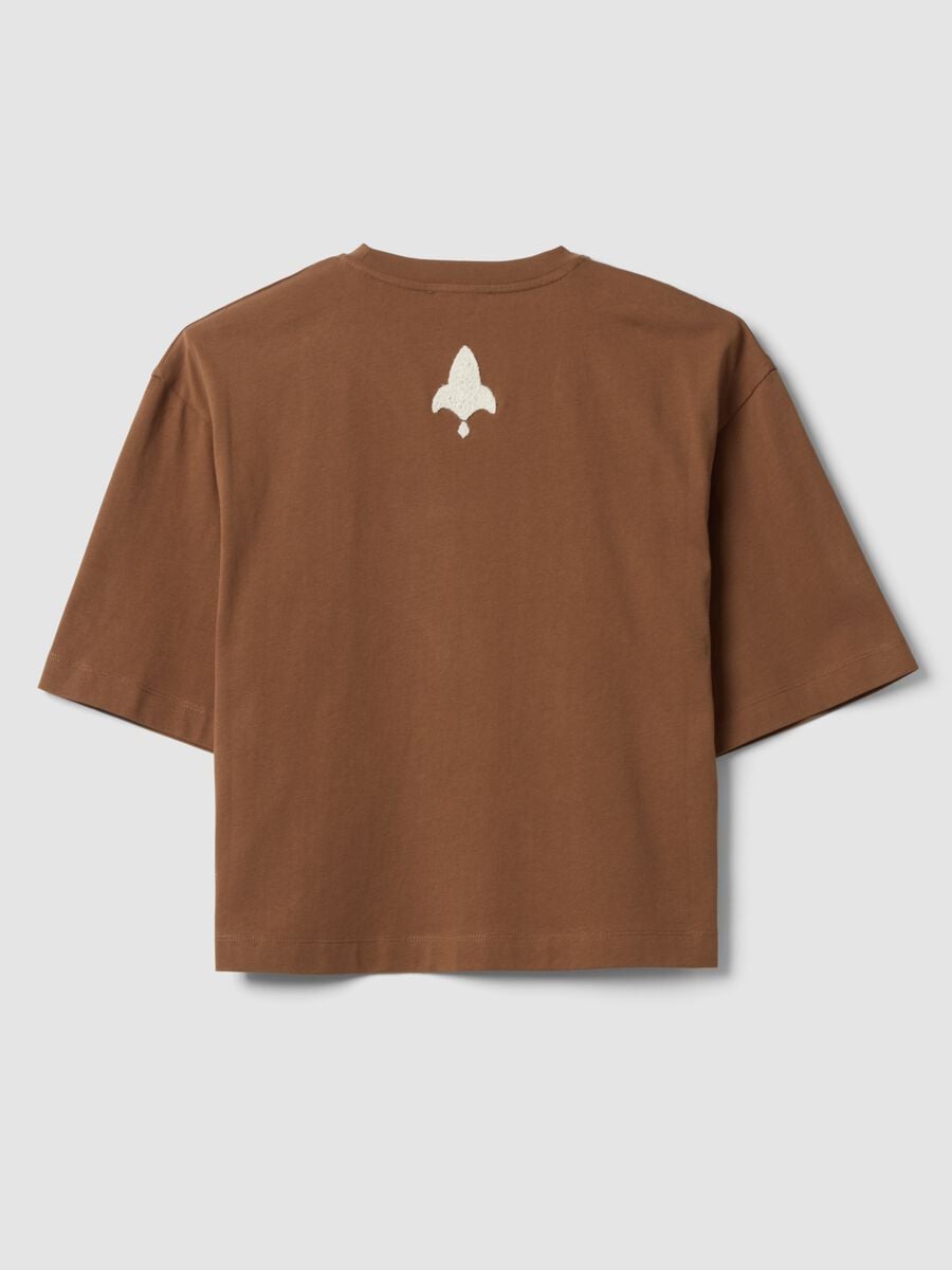 Braunes T-Shirt aus reiner Baumwolle mit Stickereien, Regular Fit_1