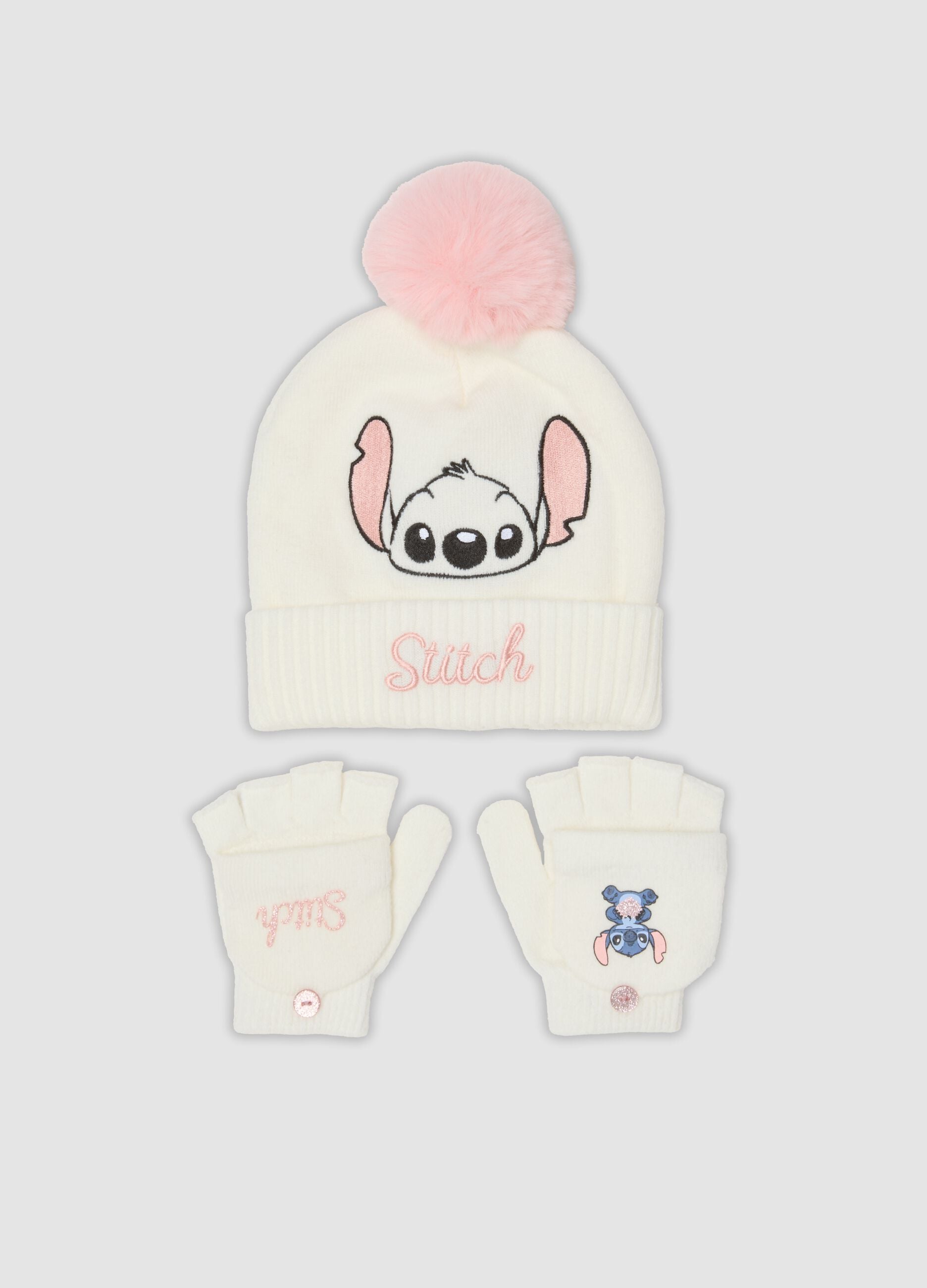 White Lilo & Stitch Hat and Gloves Set