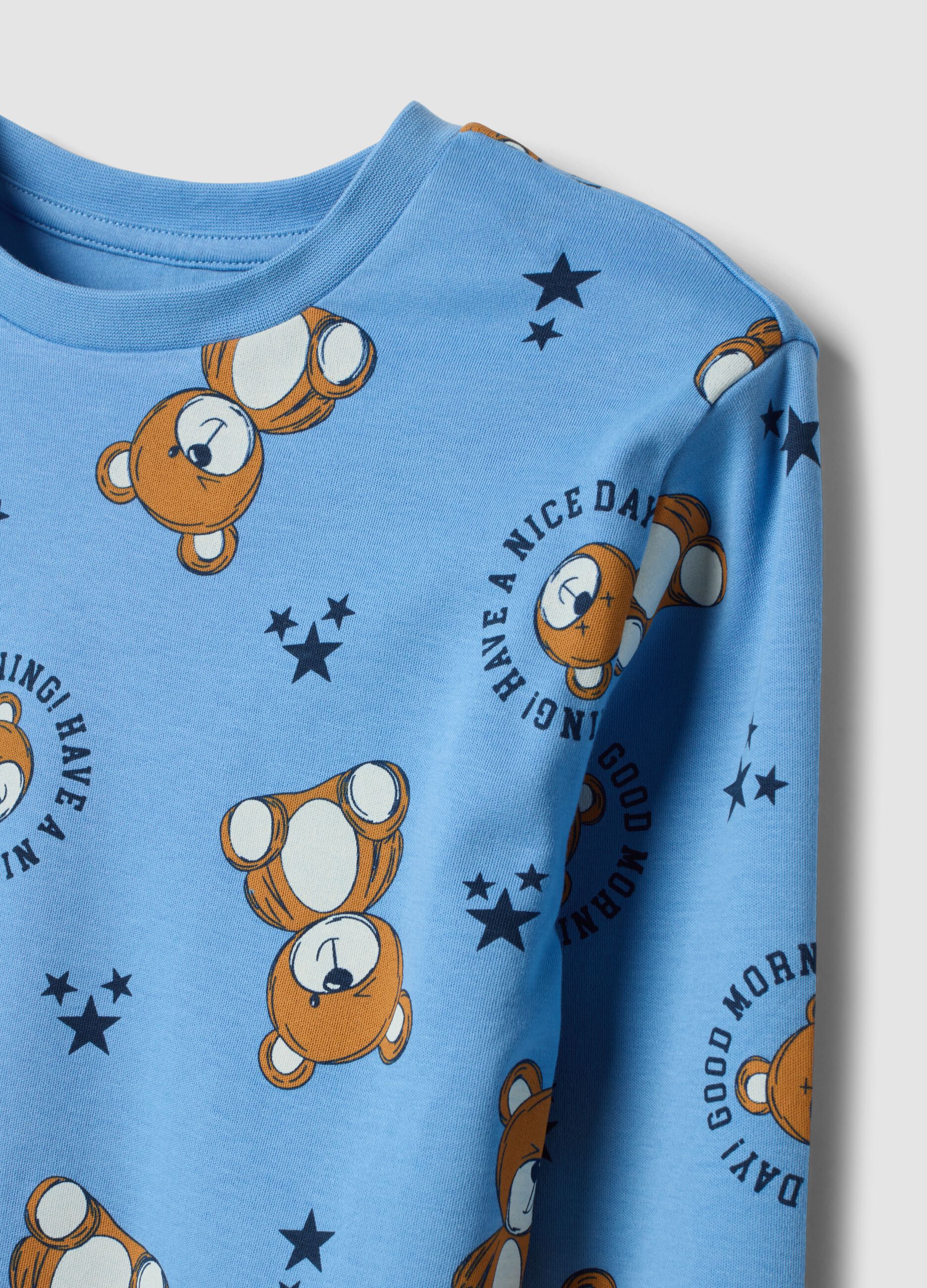 Light blue pure organic cotton pyjamas with teddy bear print