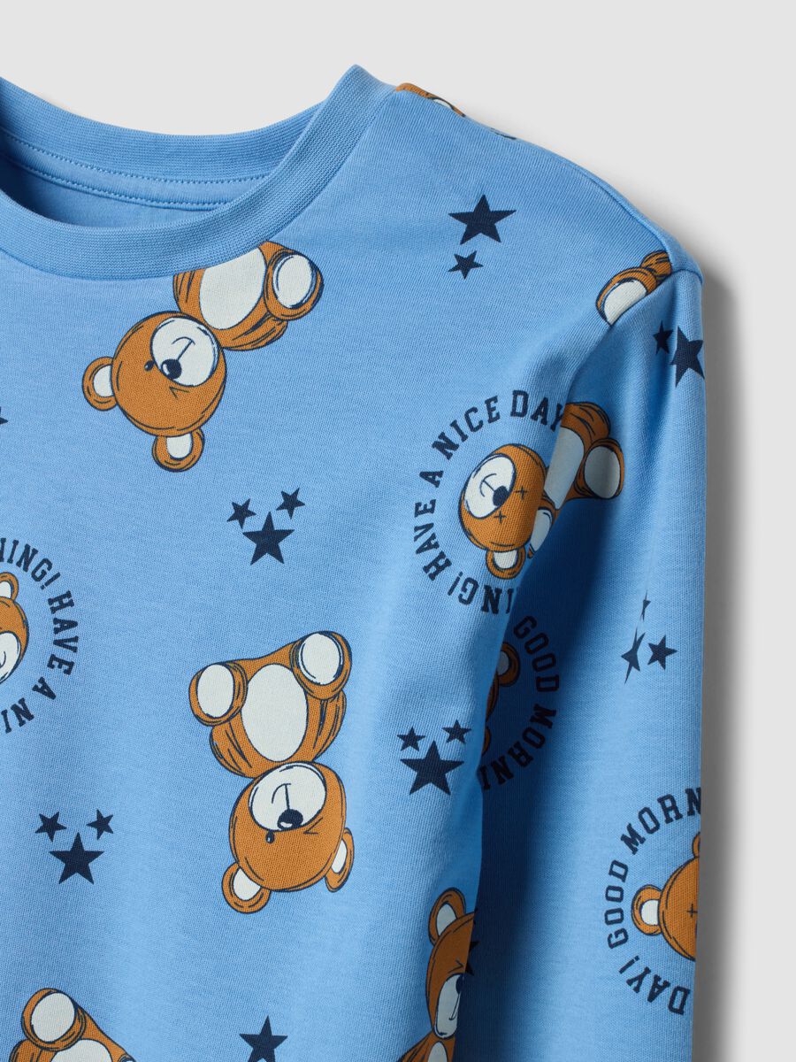 Light blue pure organic cotton pyjamas with teddy bear print_3