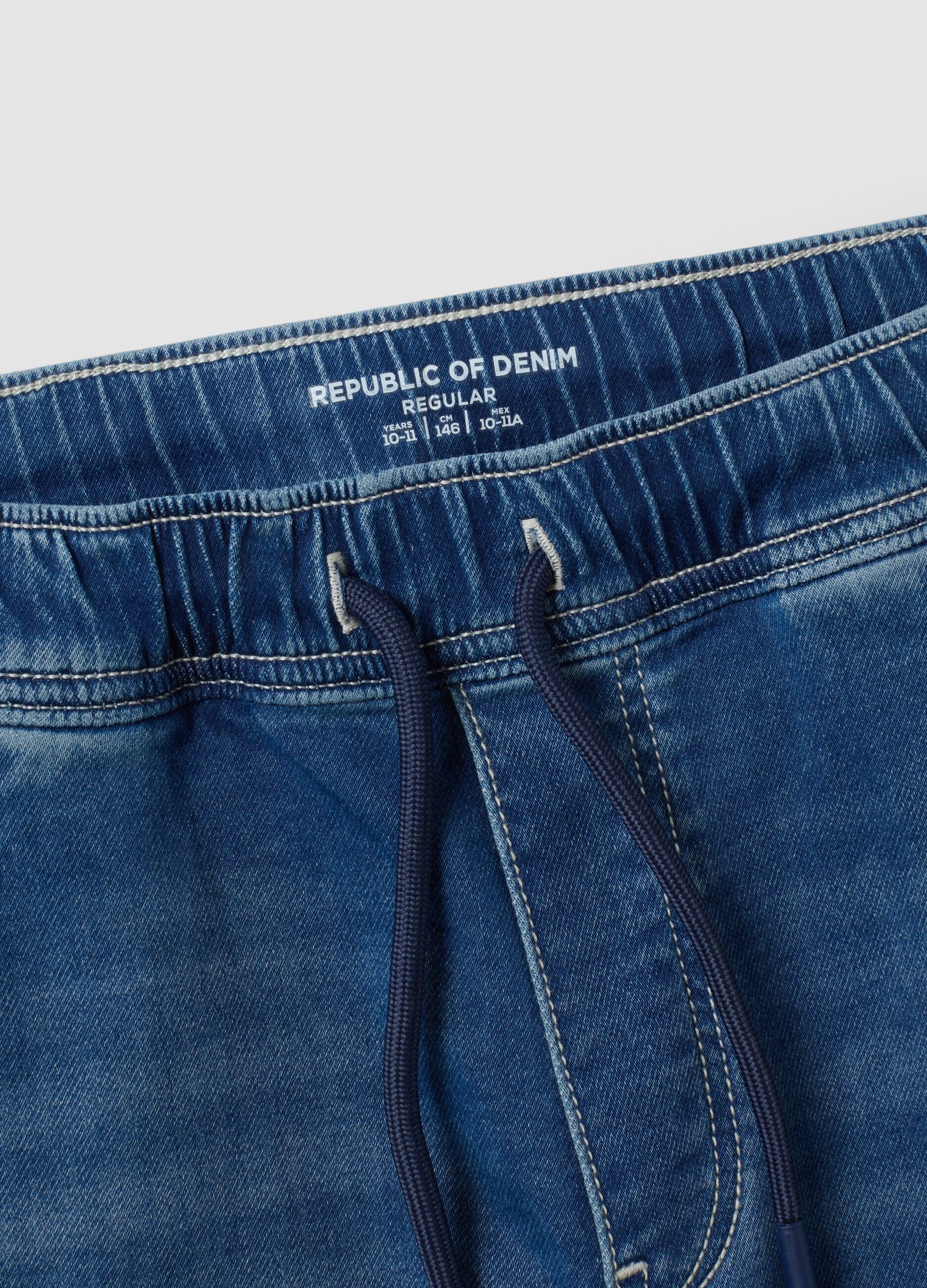 Blue stretch cotton jogger jeans with drawstring for boys