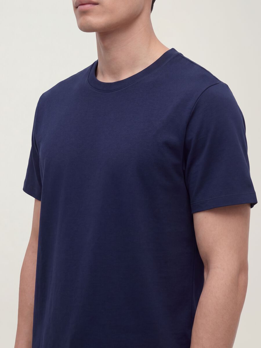 Blue mercerised pure cotton crew-neck T-shirt, regular fit_2