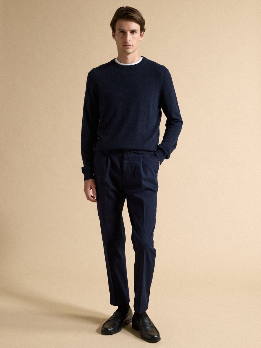 Navy blue stretch cotton chino trousers, regular fit_1