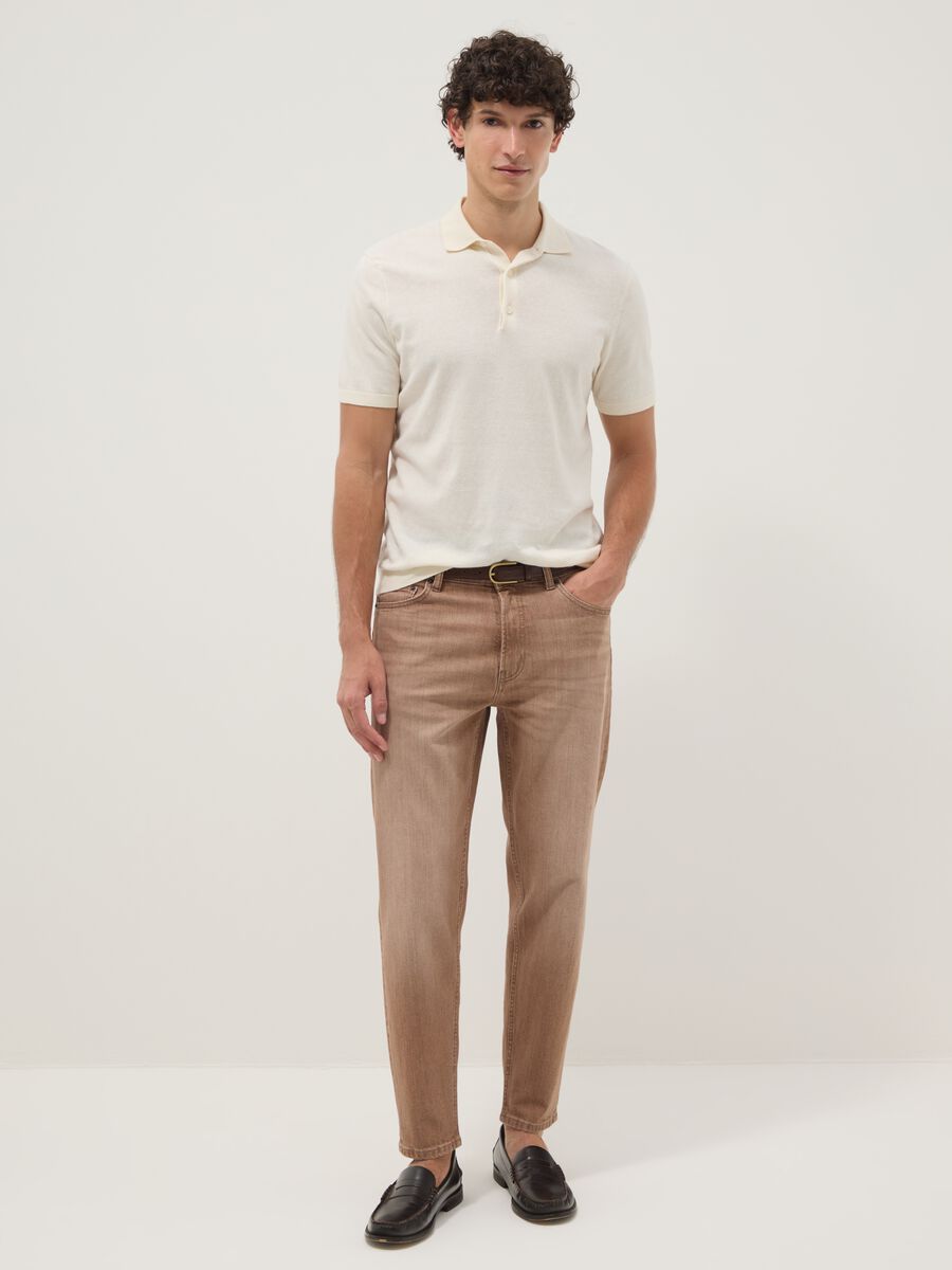 Brown denim jeans in stretch cotton, relaxed fit_0