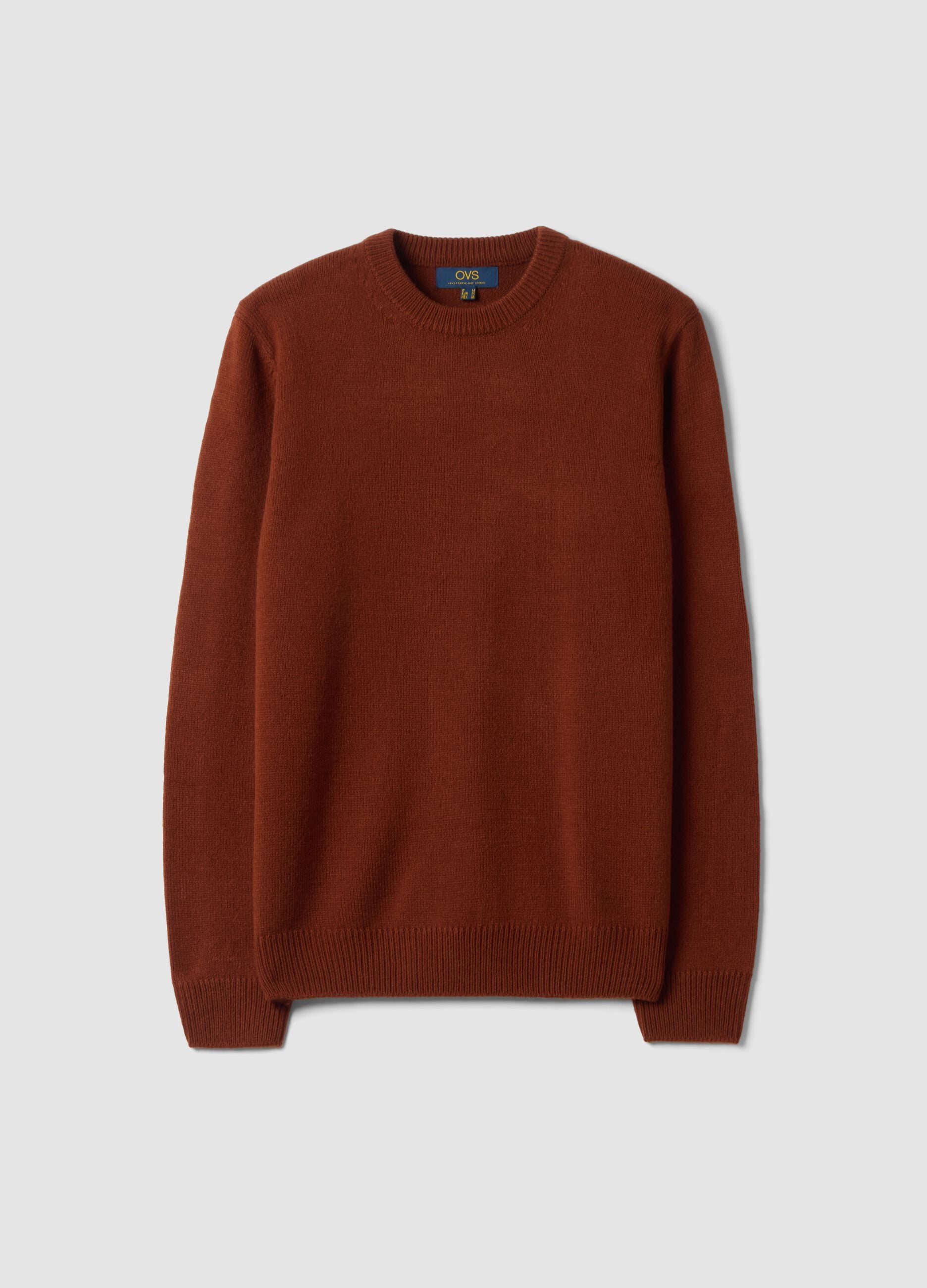 Brown crew-neck jersey knit jumper, regular fit