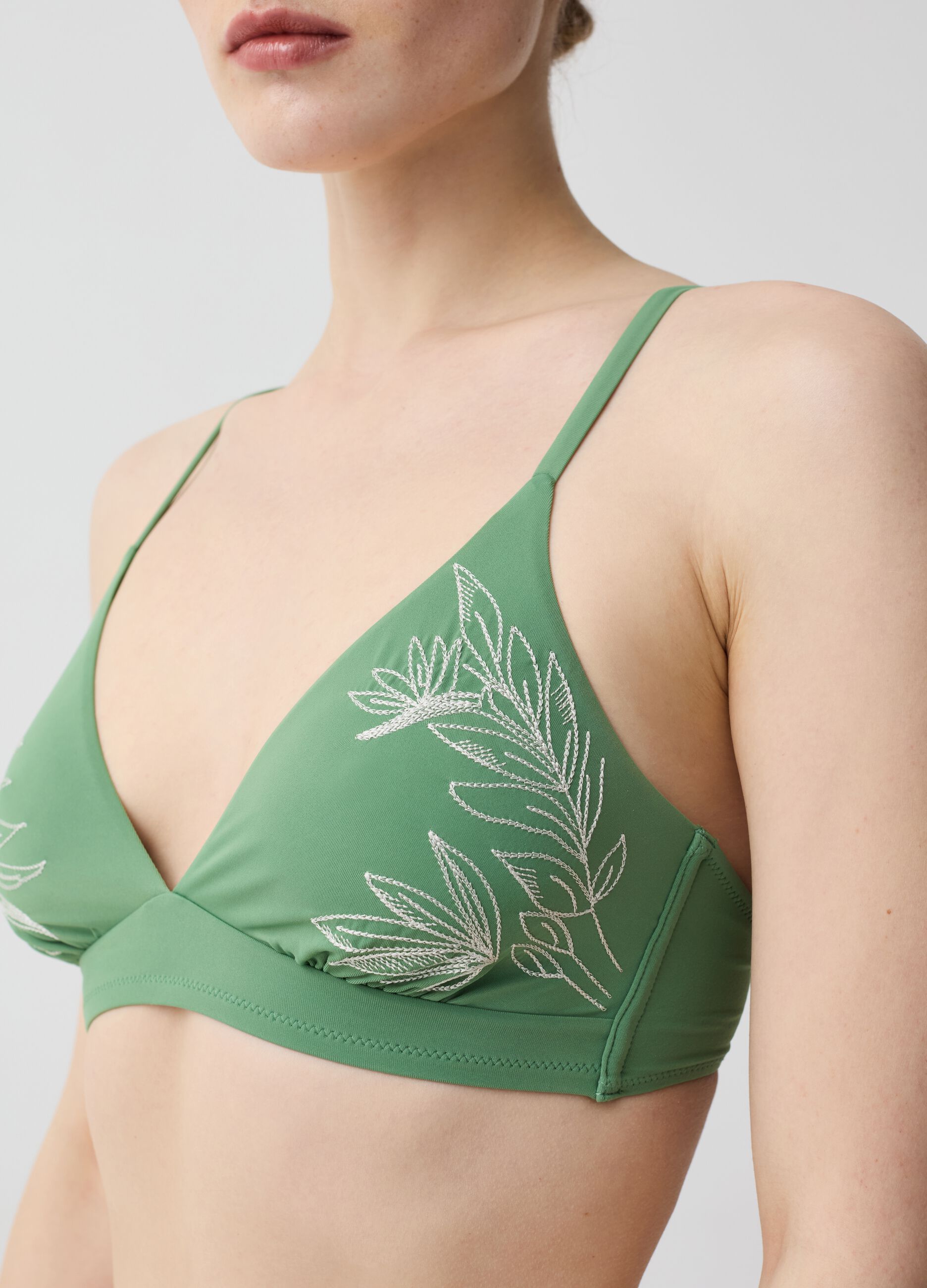Bralette bikini top with foliage embroidery