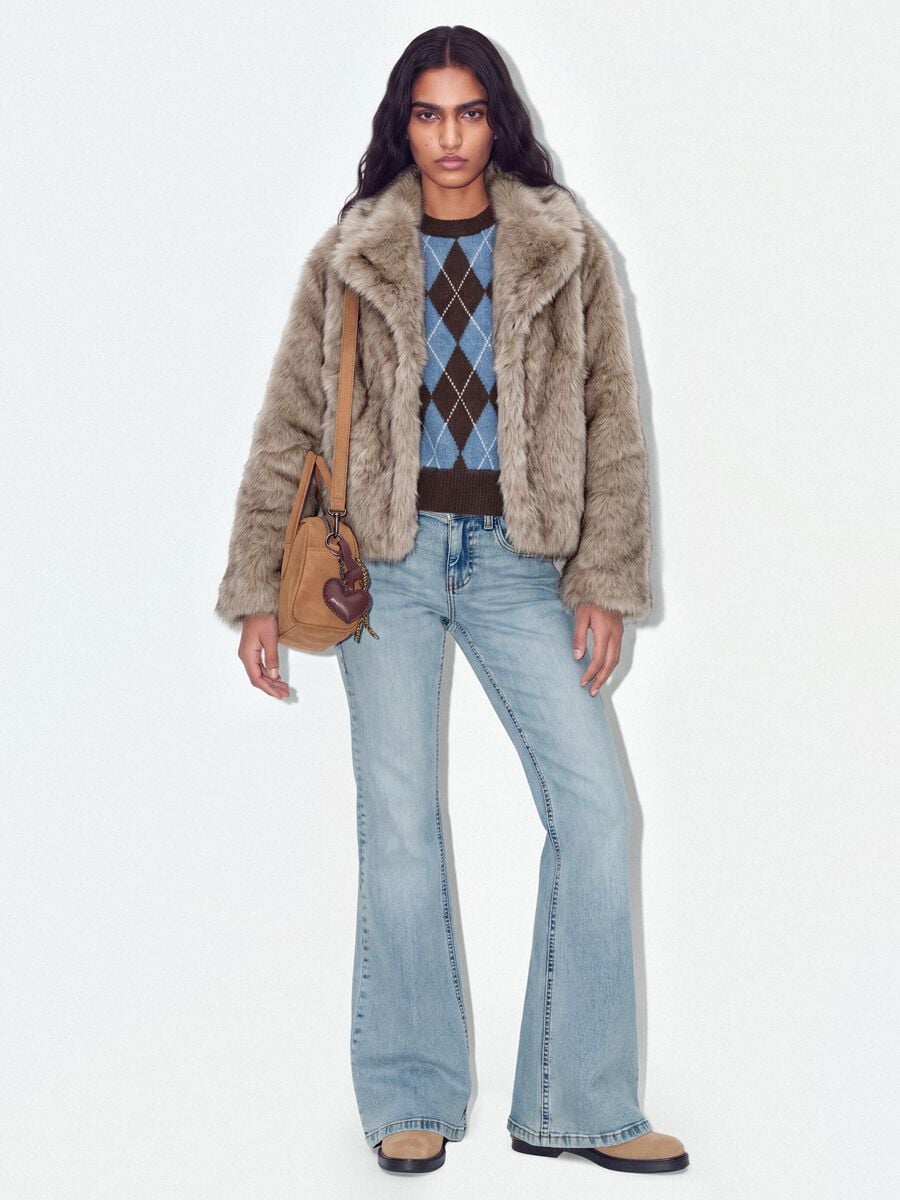 Jeans blu chiaro flare in cotone elasticizzato_0
